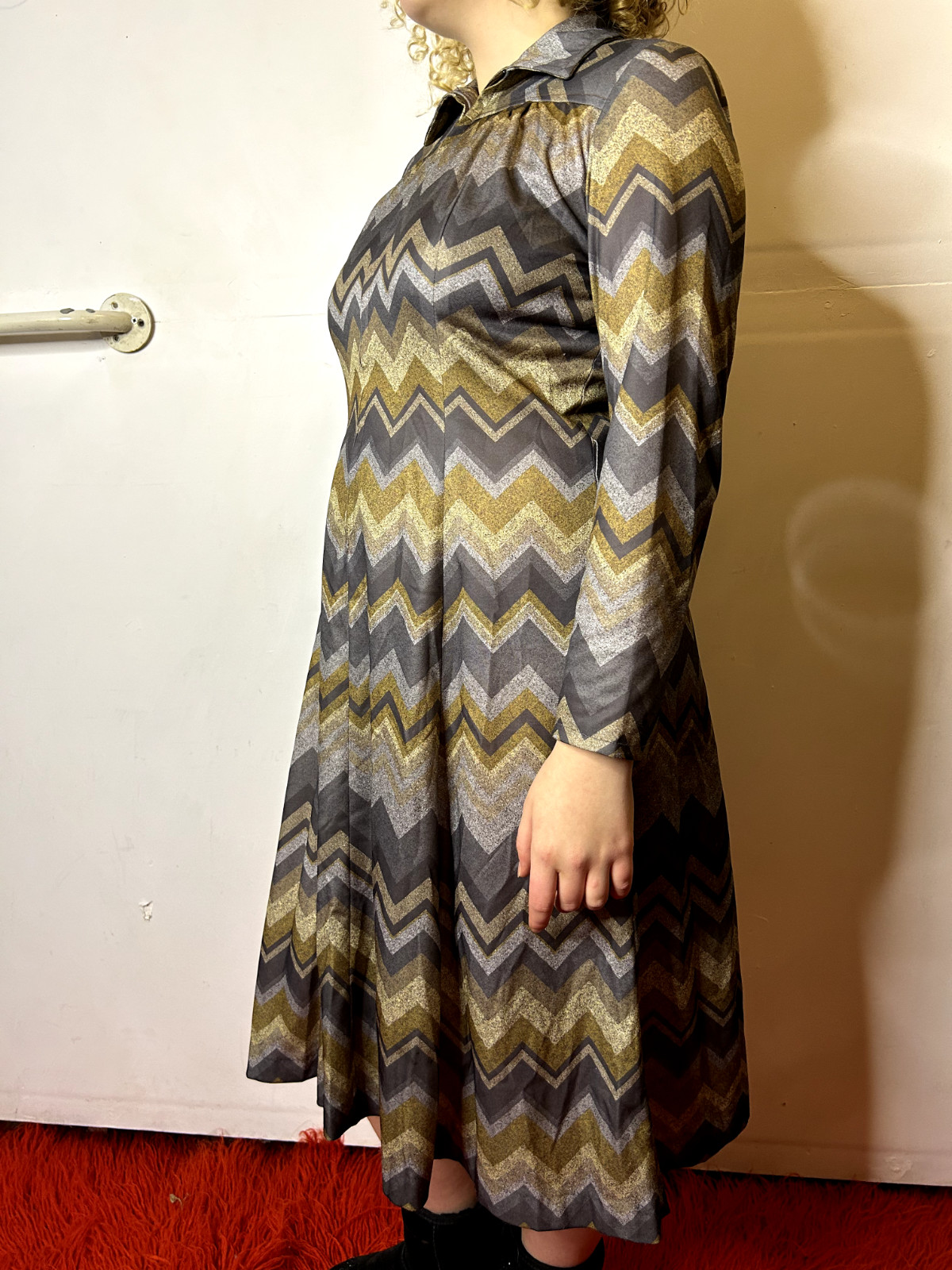 Vintage Australian ANTOINETTE 1960s Terylene Dress Mod Geometric Abstract AU 14