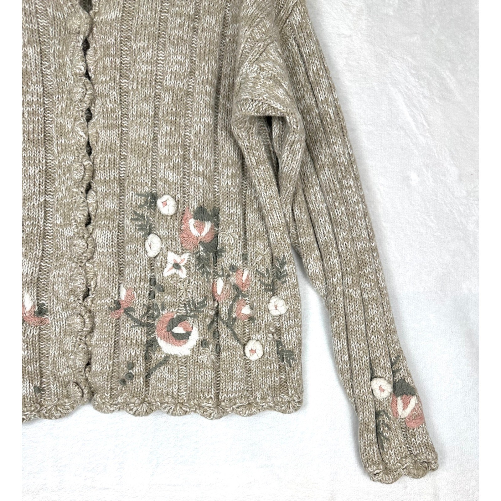 Vintage Cape Isle Knitters Sweater Womens M Hand Embroidered Cottagecore Cotton