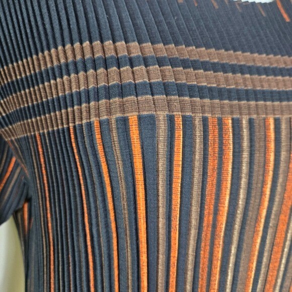 Vtg striped micro pleated long sleeve lagenlook art to wear dress Korea japan