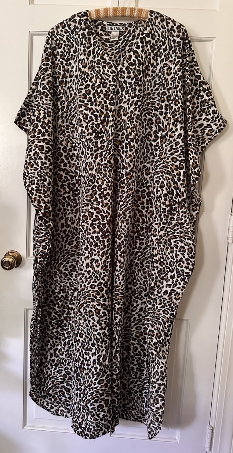 Vtg Cheetah Leopard Print Satin Glamorous MuuMuu Caftan Patio House Dress O/S