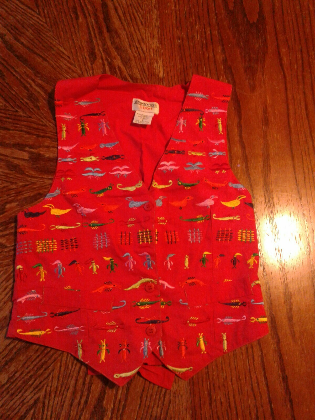 Vintage Womens Small Essentials Sport Red Vest Embroided Bugs (cb27)