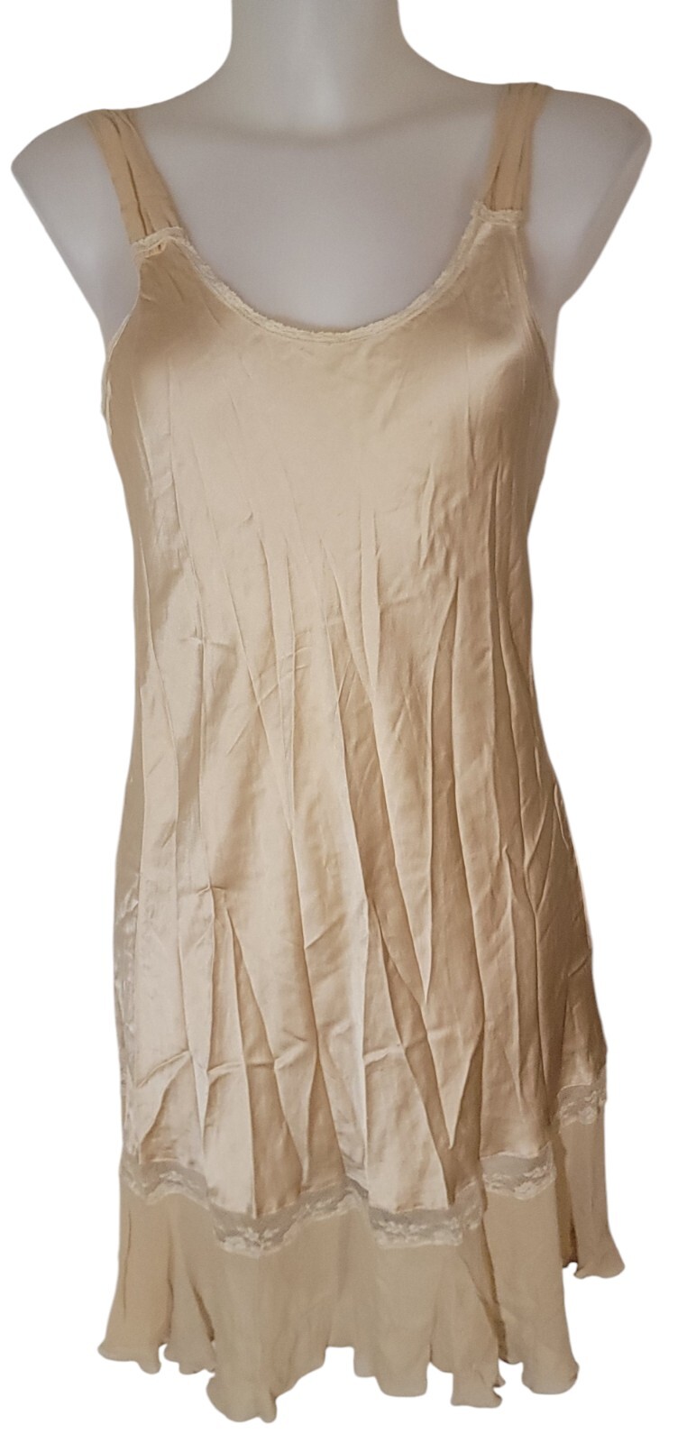 Vtg Daniela In Love…Paris Sz S/M Tan 100%Silk Slip Teddy Lace Lingerie Chemise