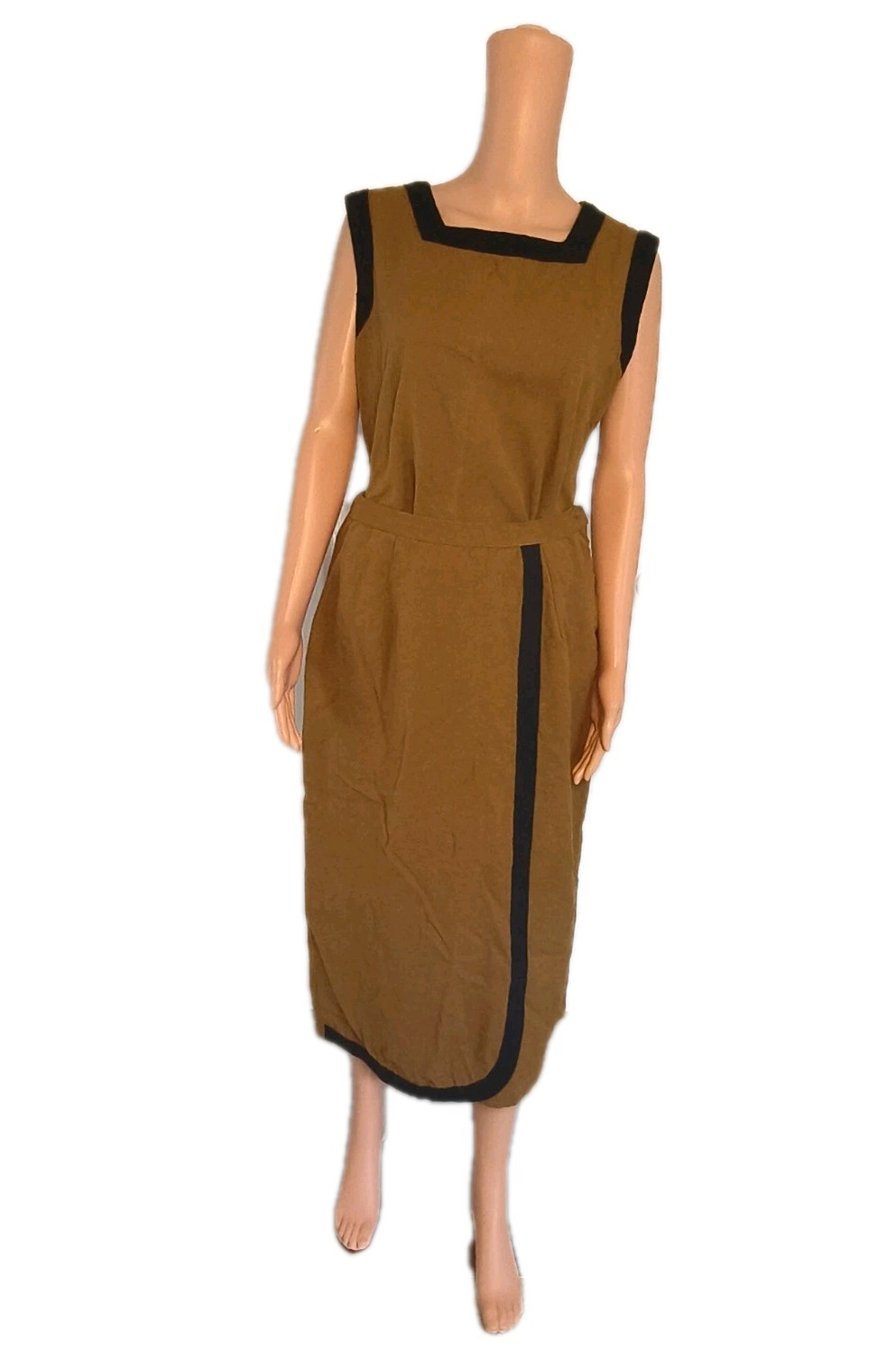 Ashro Vintage Brown Black Trim 2-Piece Skirt Set Size 12 Sleeveless 100% Cotton