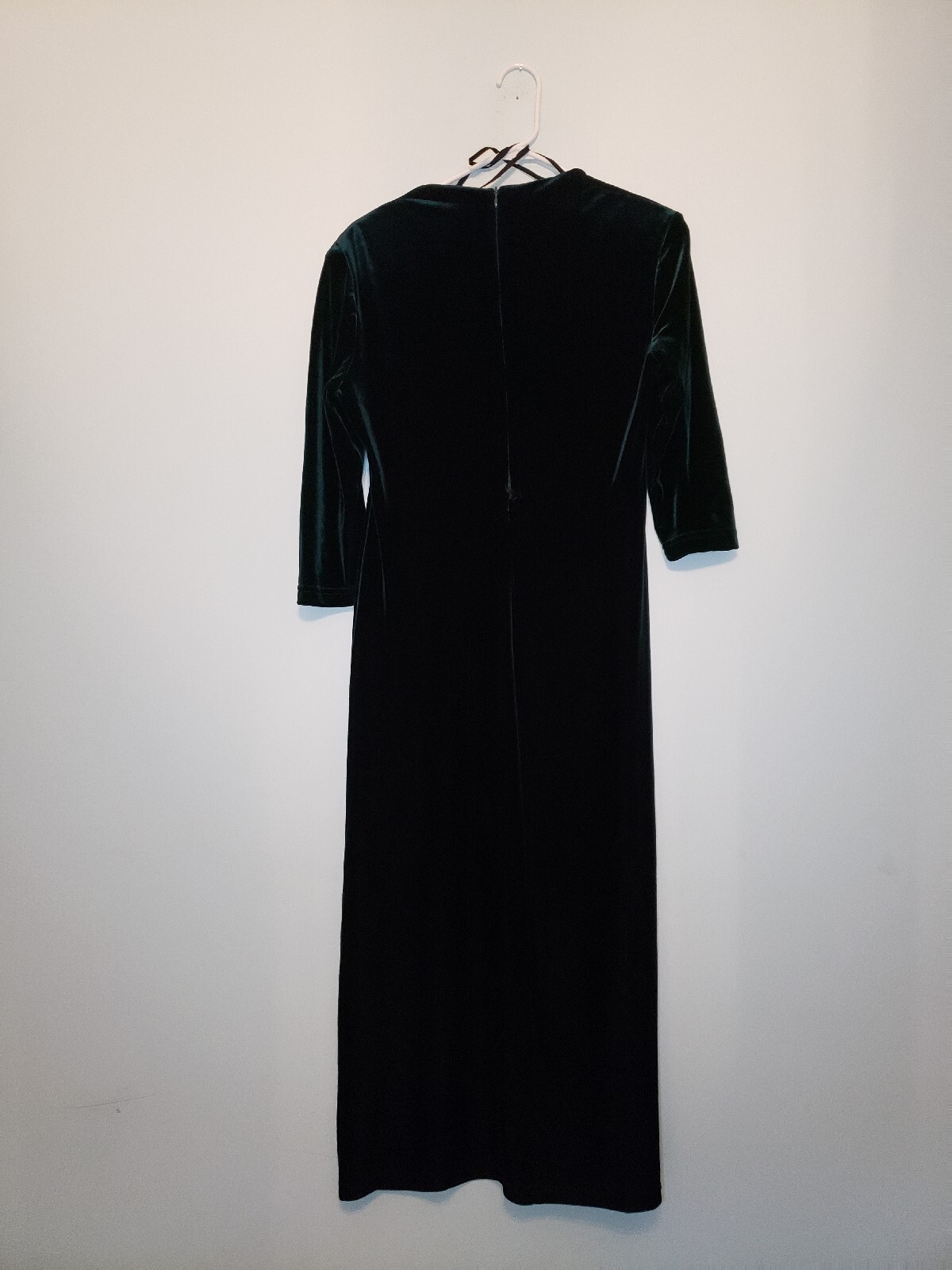 Vtg K.C. Spencer Womens Sz 8 Dress 3/4 Sleeve Green Velour Square Neckline Midi