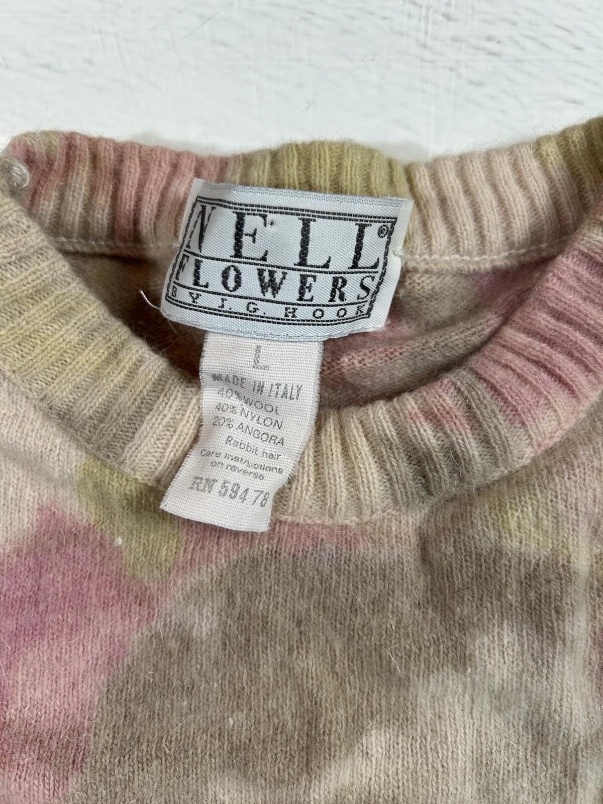JG Hook Vintage Floral Wool / Rabbit Hair Knit Sweater Women’s LARGE Italy Made