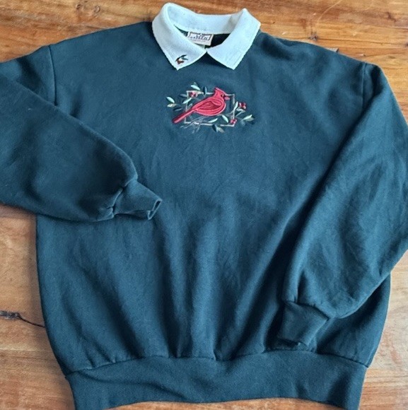 Vintage 90s Top Stitch Collared X-Large Crew Sweatshirt Cardinal Snow Green