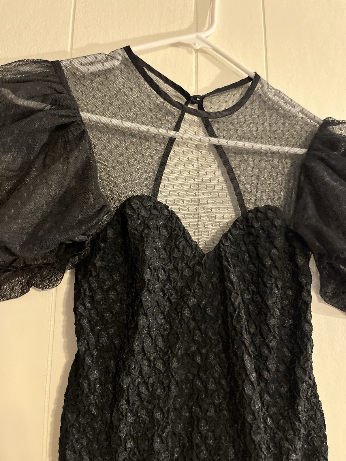 Vtg 80s Black Prom Cocktail Dress Puff Sleeve Sweetheart Bow w/ Rhinestones