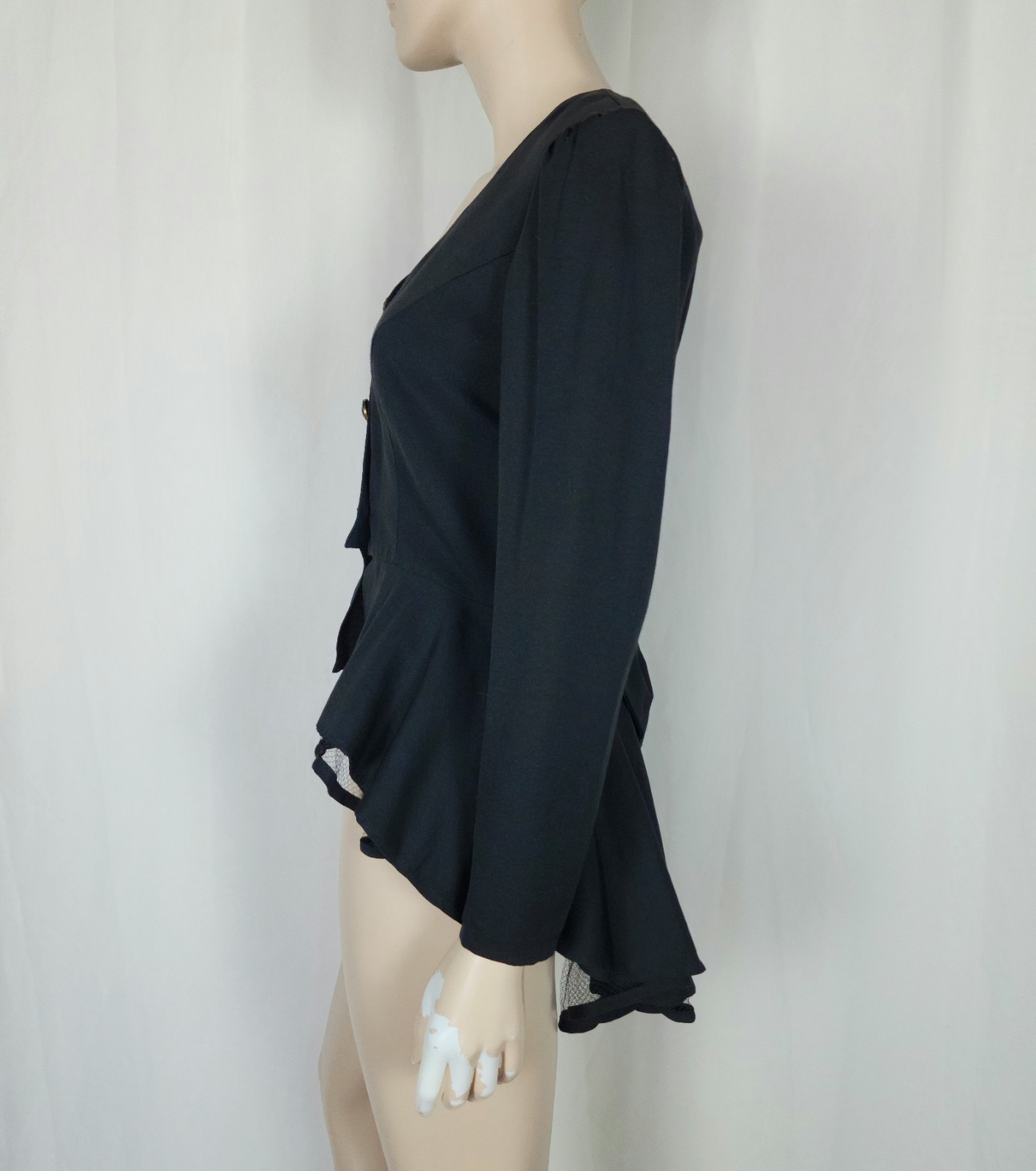 Vtg 80s flirty peplum tuxedo blazer with peekaboo crinoline black M