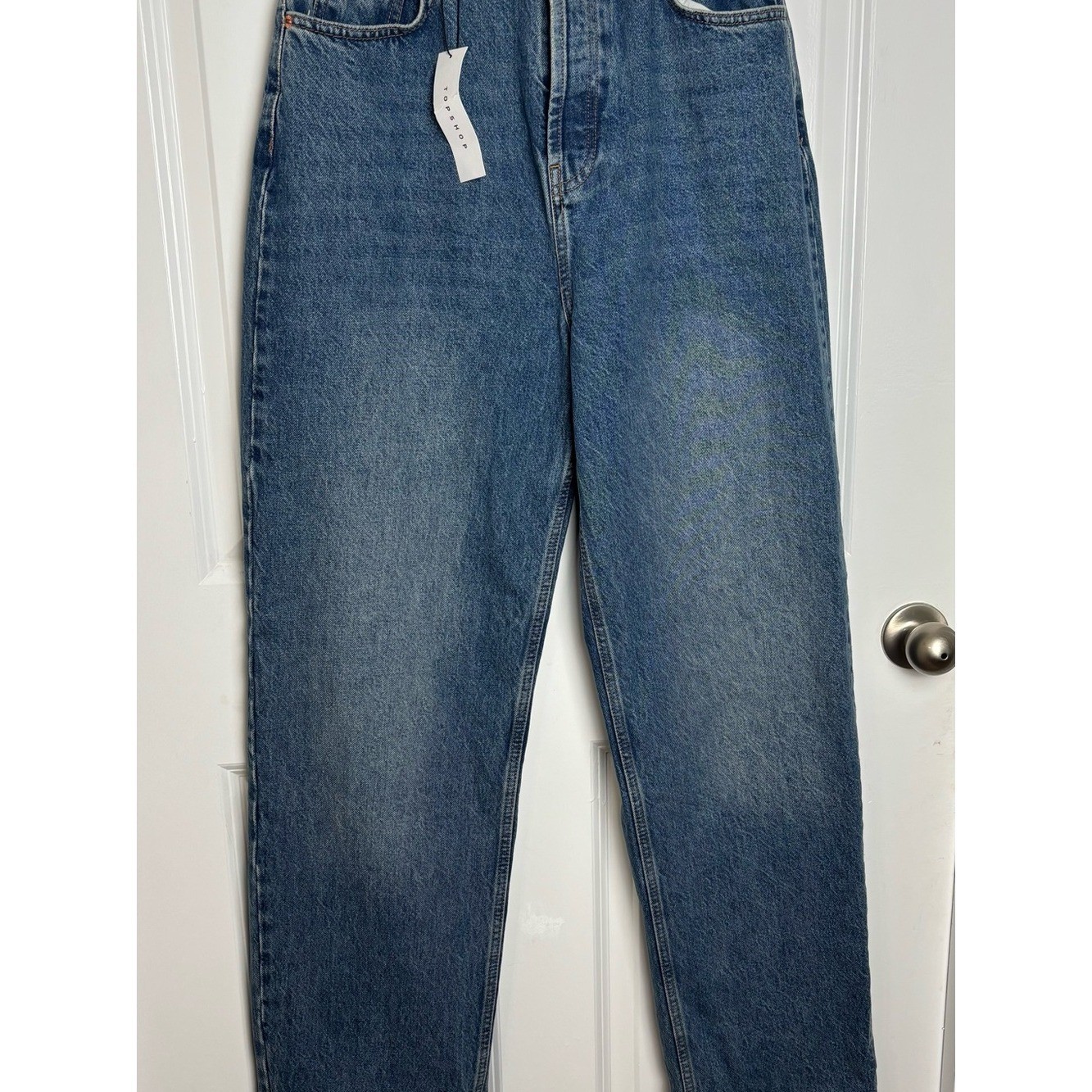 Topshop Oversized Mom Jeans High Rise Blue Denim 30×34 NWT Vintage Wash