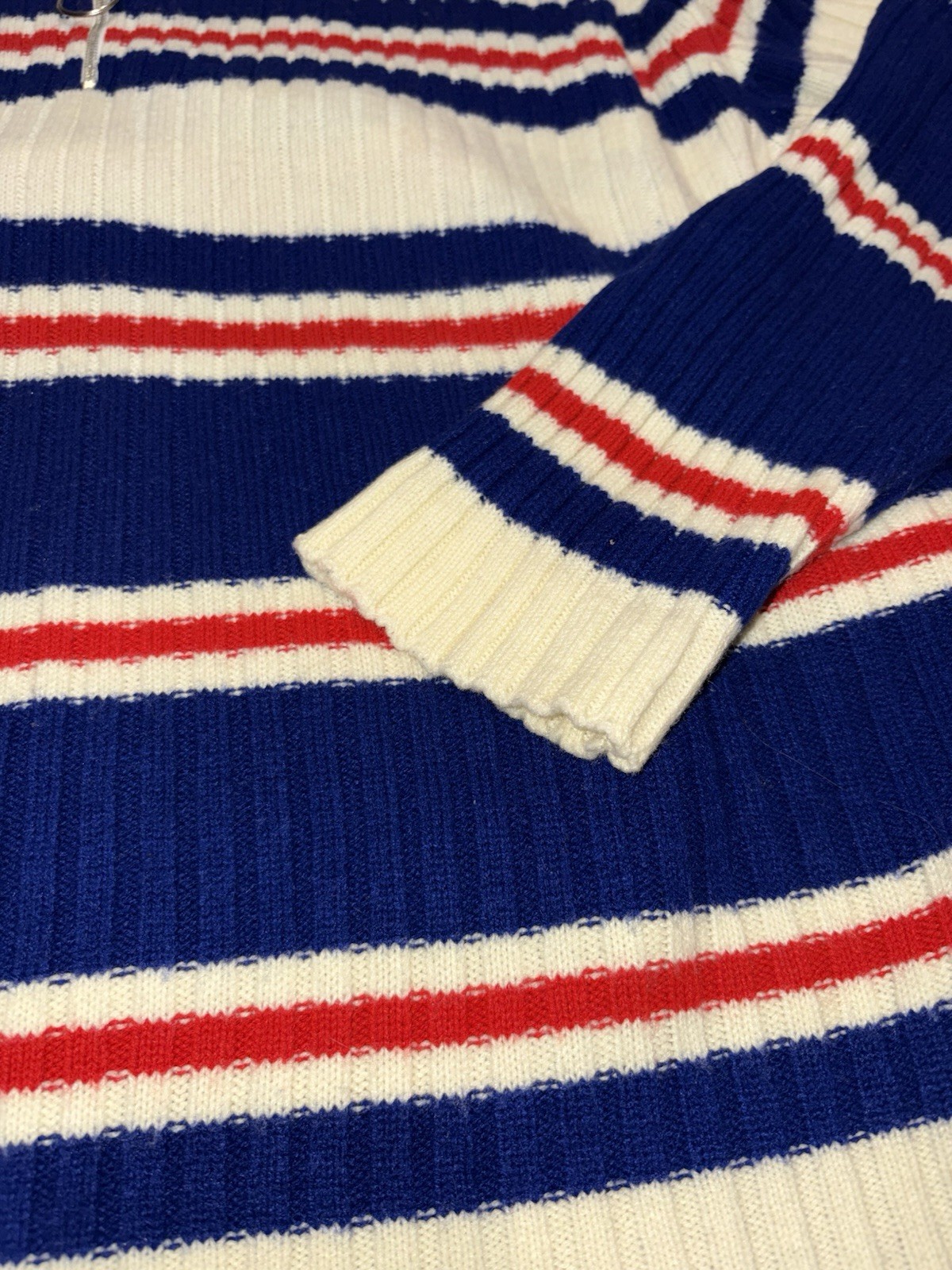 Vintage 60s 70s Women’s 1/4 Zip Striped Mock Neck Sweater Darwin Size XL