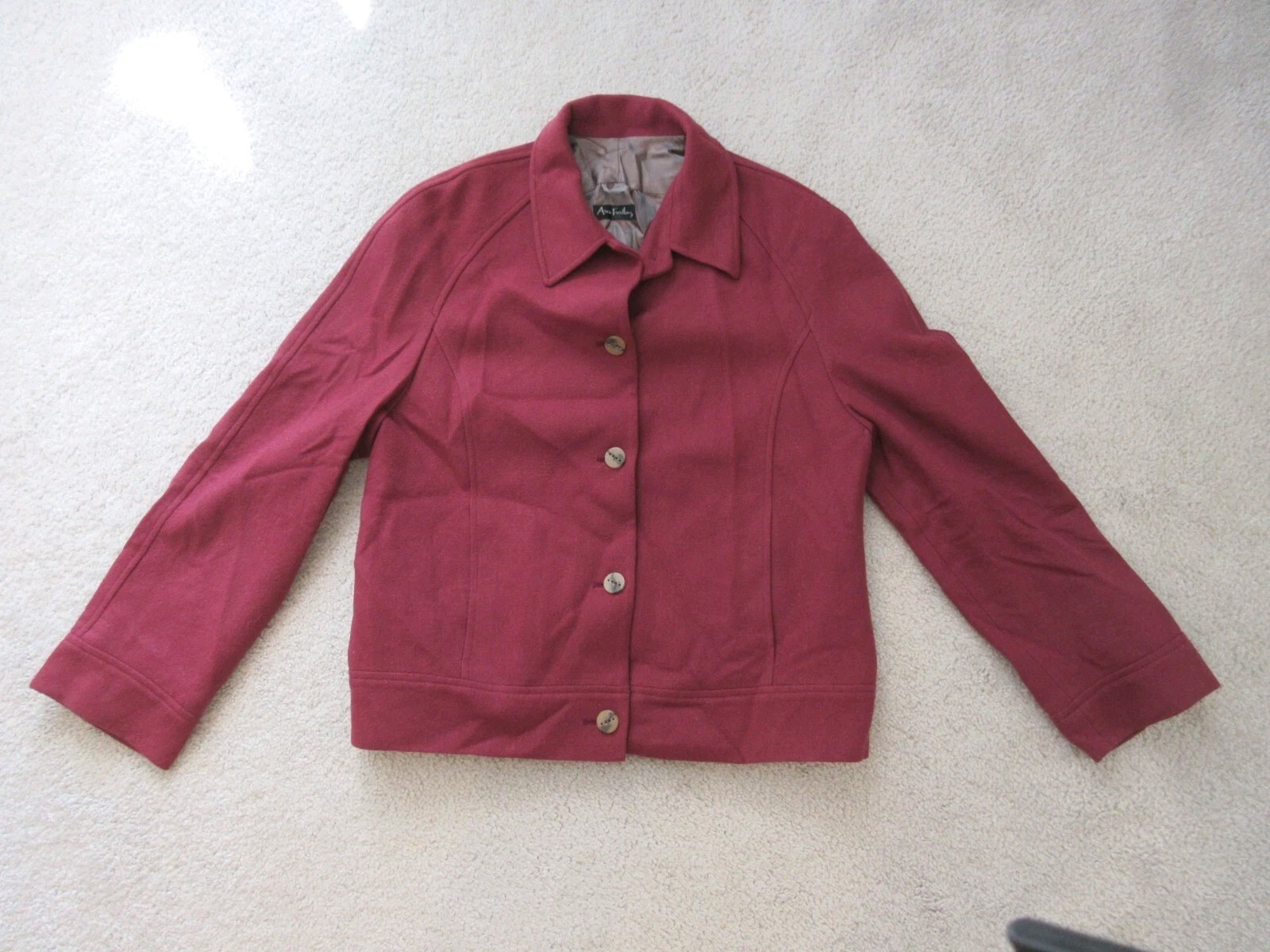 Ann Freedberg CHANTAL Women Size 6 Short Jacket Maroon Wool Poly Cashmere Blend