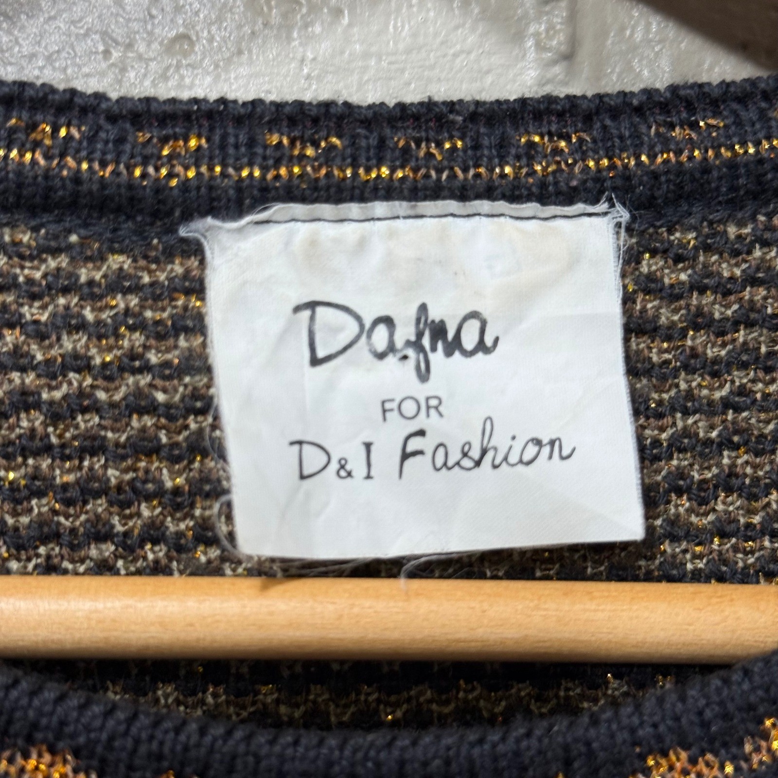 Vintage Dafna D&I Israel Jeweled Fringe Metallic Knit Sweater Med Black 80s 90s