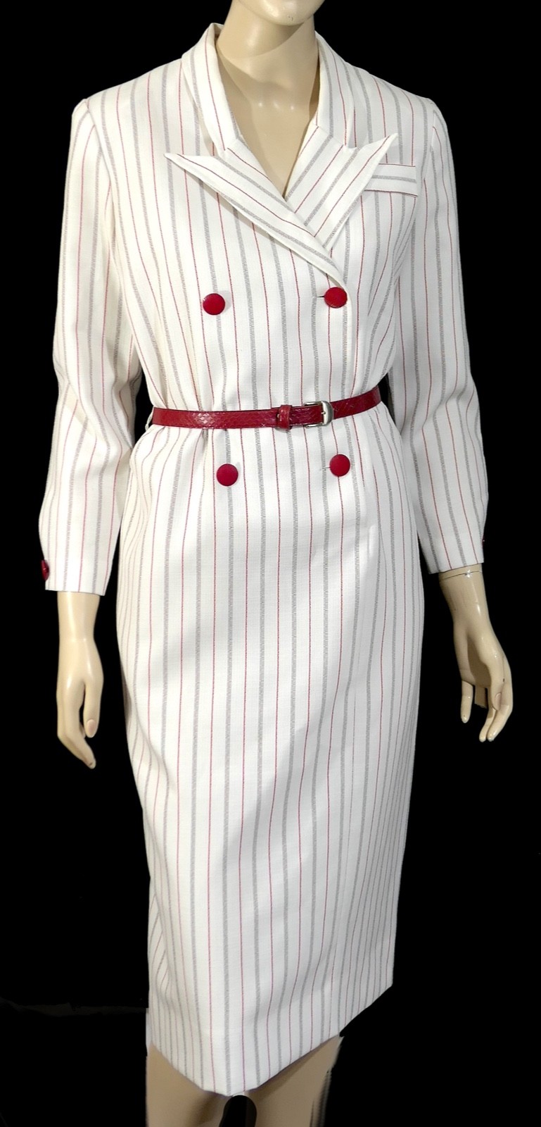 Vintage 70s Henry Lee Petites Business Shift Dress Pin Stripe Dagger Collar M
