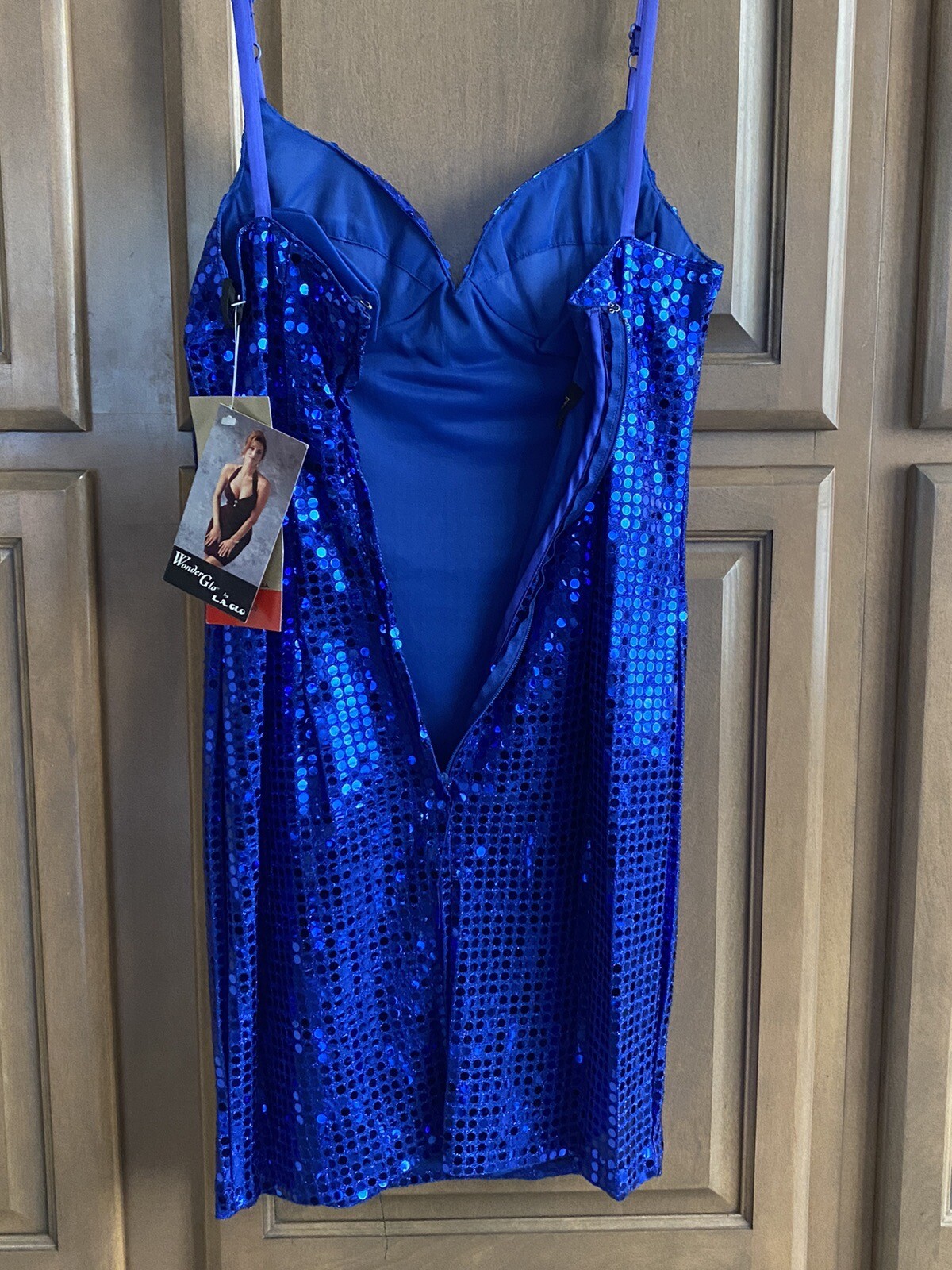 Vintage LA GLO Womens Blue Sequins Strappy Dress ~ Size 9/10 ~ 1990s