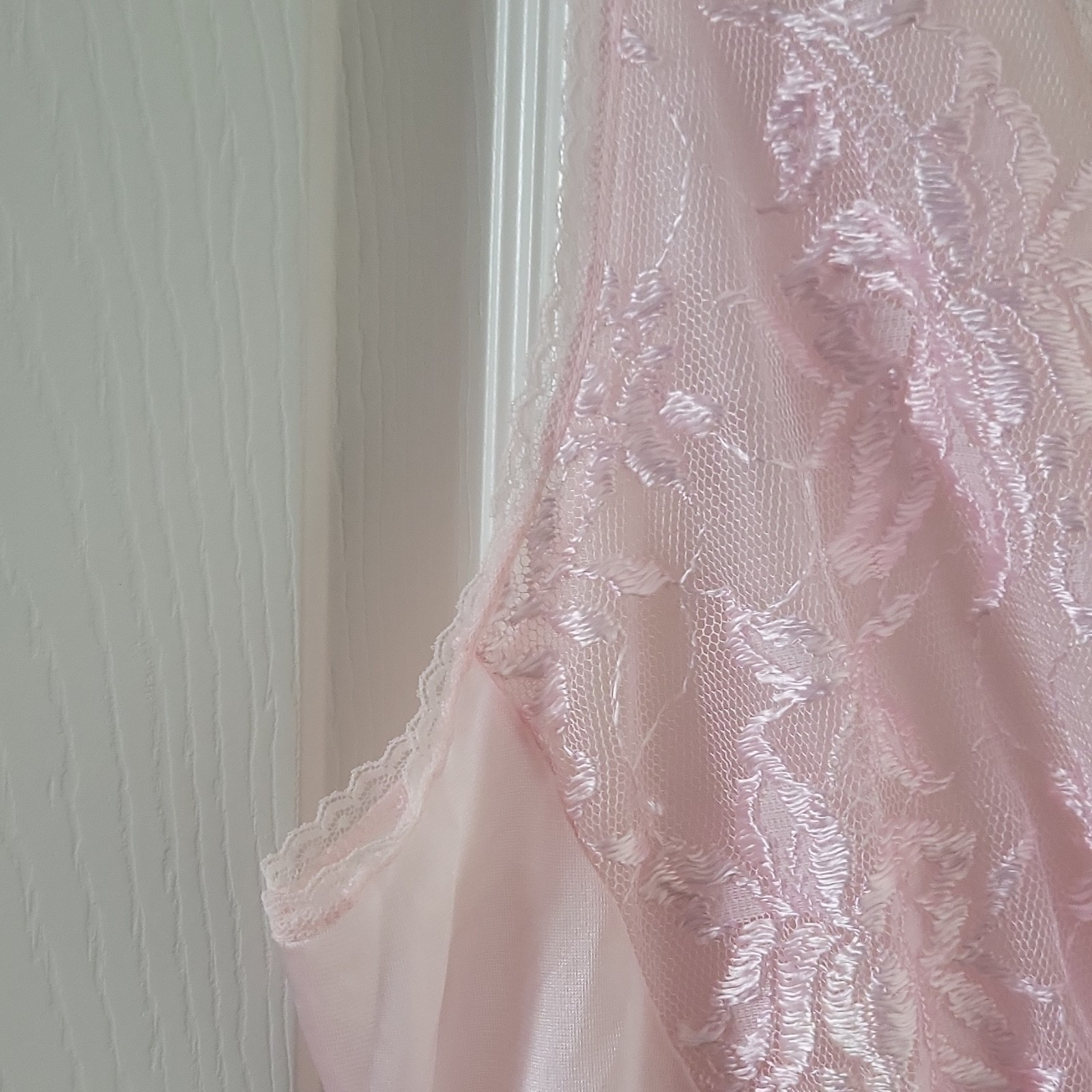 Vintage Samye Pink Lace Satin Babydoll Nightgown Regular Size L