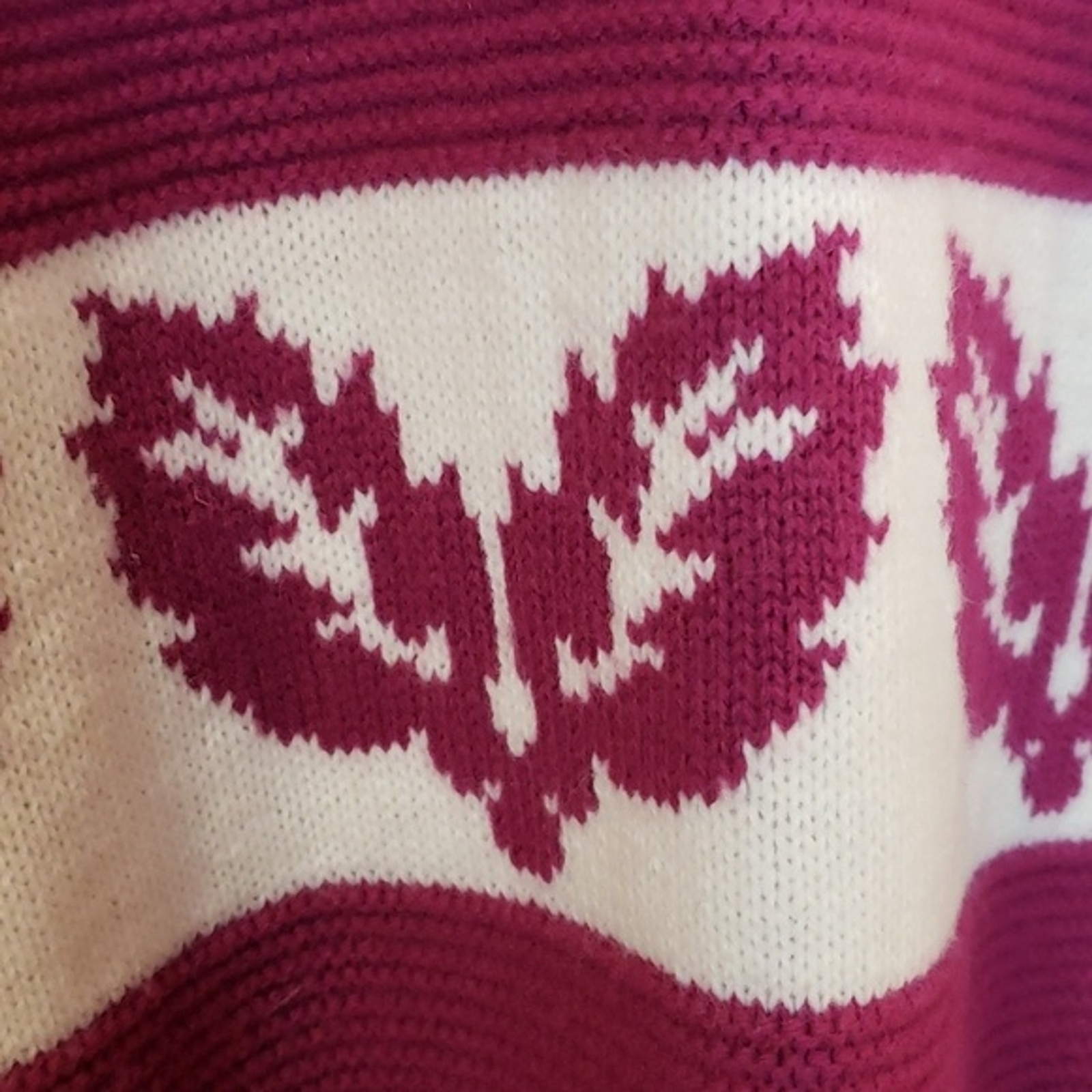 Vtg 90s Fashion Formulas Knit Purple Plum White Sweater Stripe, Leaf Design, Sm