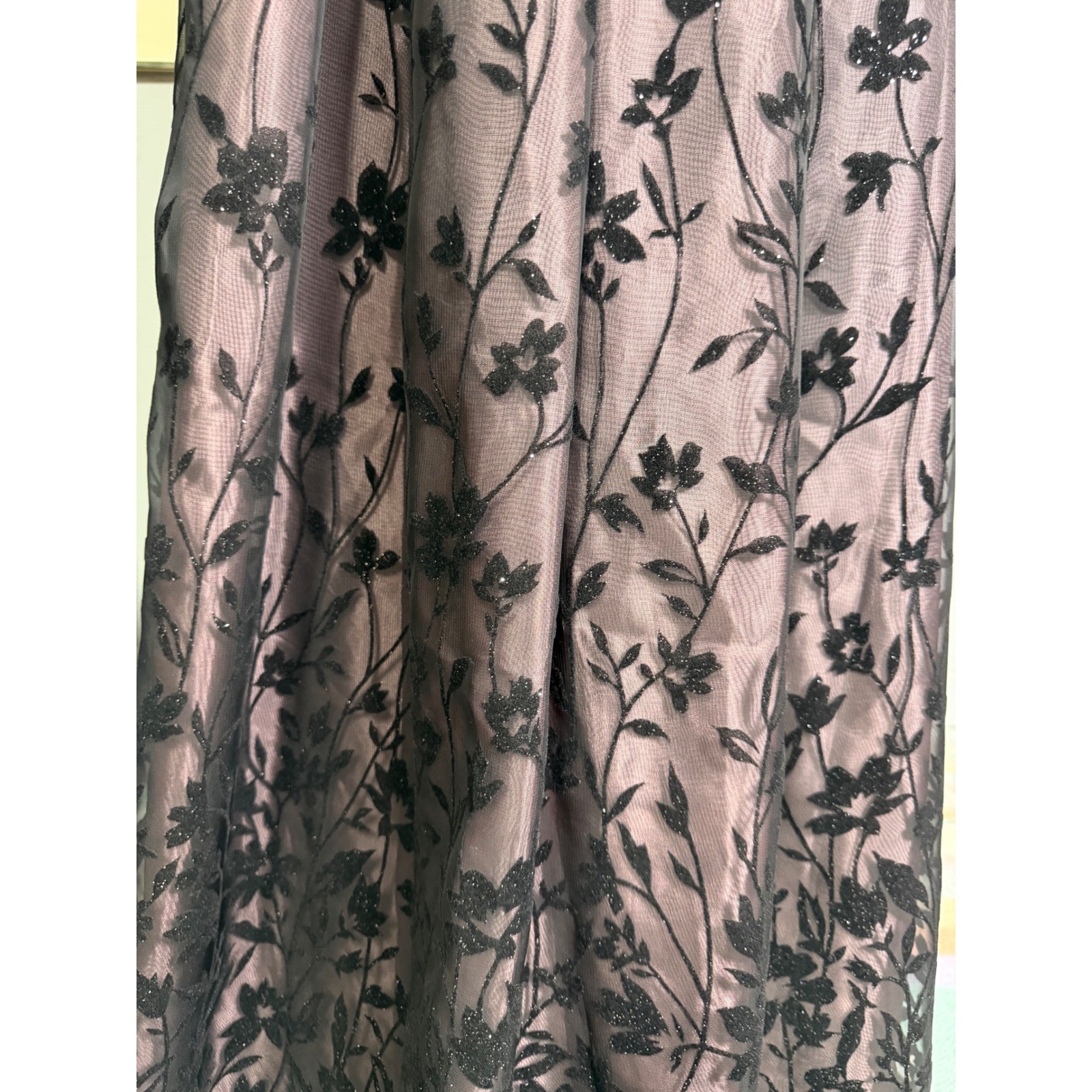 Vintage Night Way Formal Maxi Skirt Sz10 Black Floral Flocked Mesh Gothic Prom
