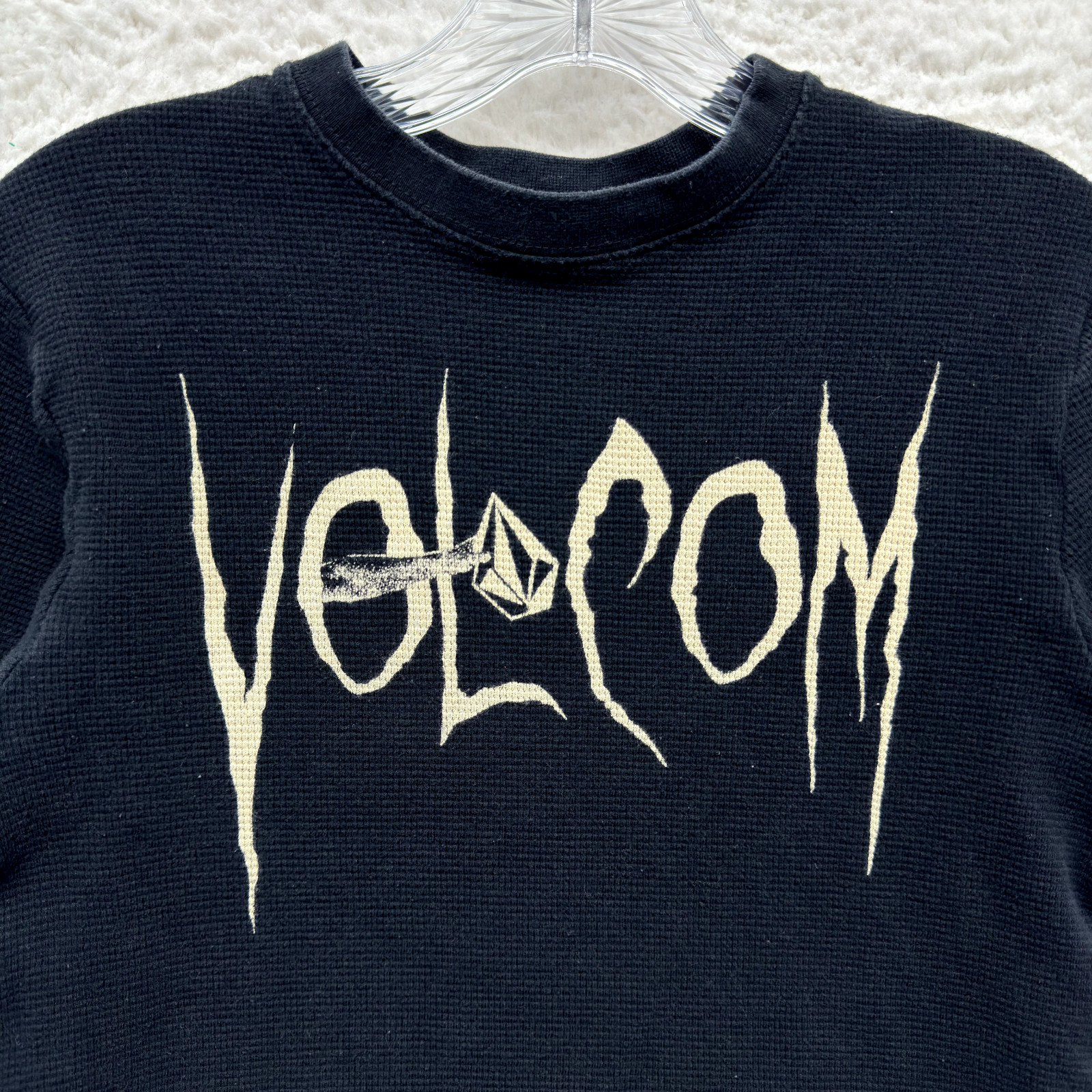 Y2K Vintage Volcom Thermal Top Small Medium Black Waffle Knit Skater Grunge