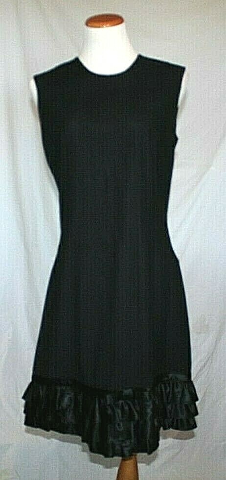 Vintage Dress Sheath Crepe Ruffle Cocktail Womens Size 10 Charlotta 60s 70s LBD