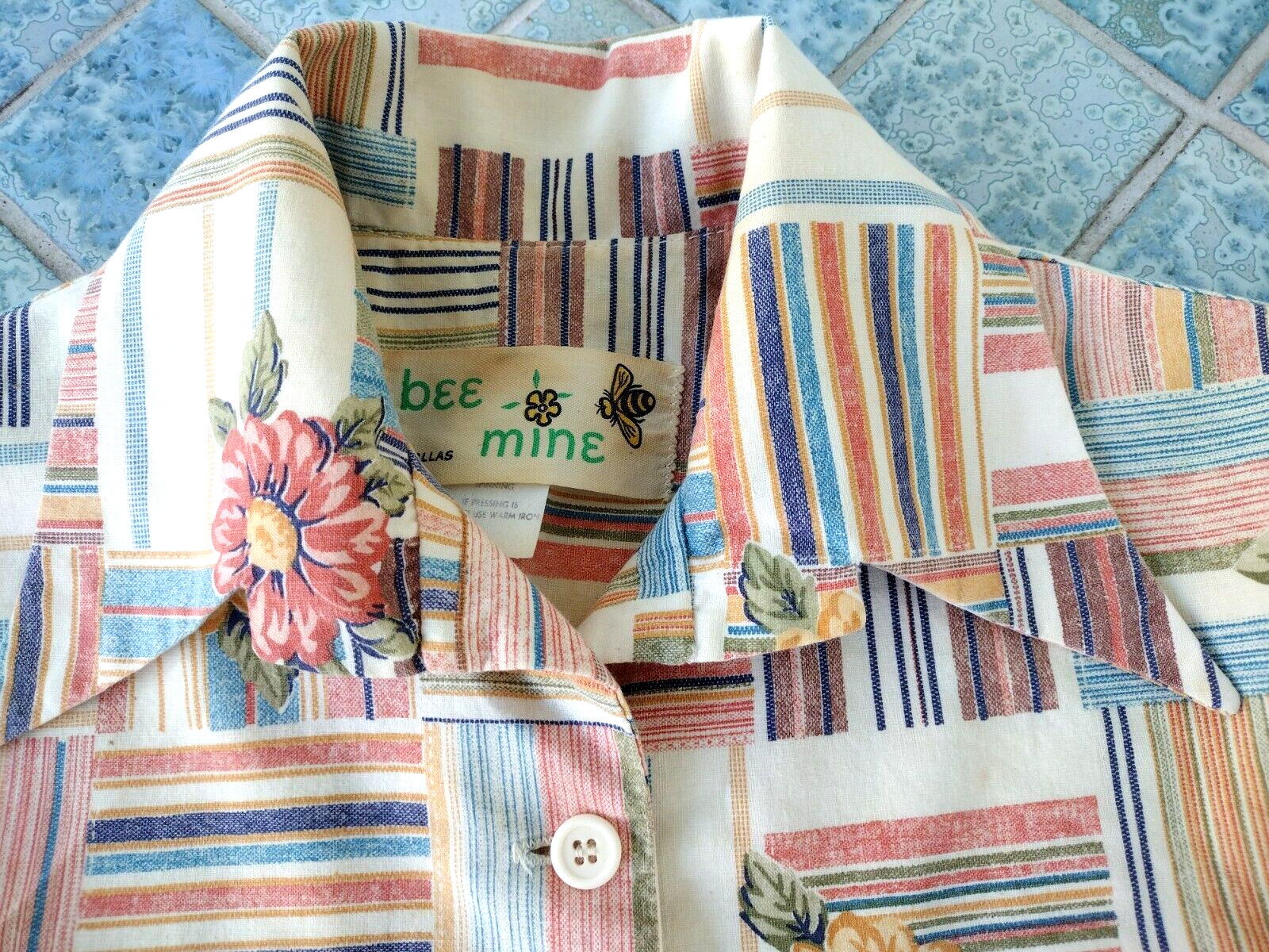 Vtg 70’s Western Patchwork Dagger Collar Plaid Button-Up Retro Mod Blouse Sz S