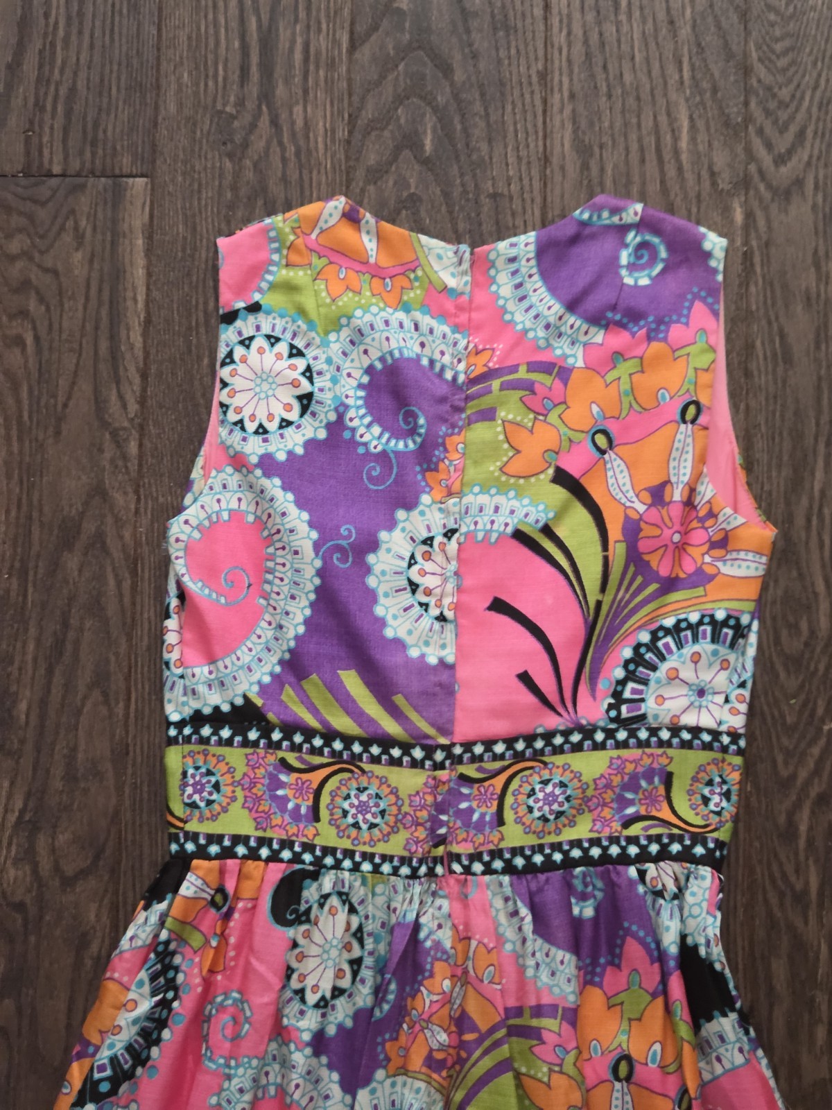 Vintage 70s Psychedelic Paisley Floral Maxi Dress Pink Purple Boho Hippie S