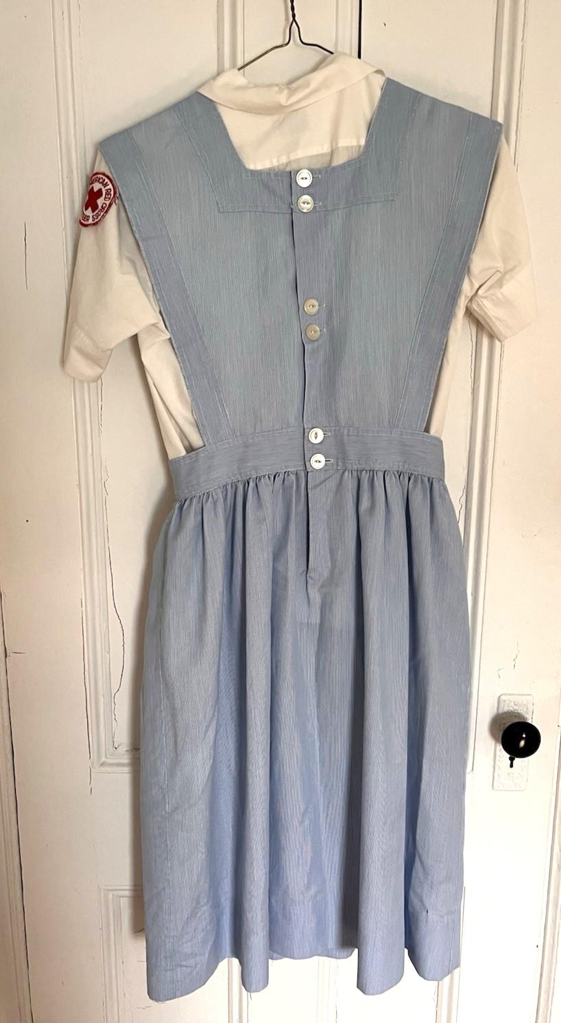 Genuine 1940s American Red Cross Nurse’s Aide Uniform w/ Pinafore, Blouse, Pin