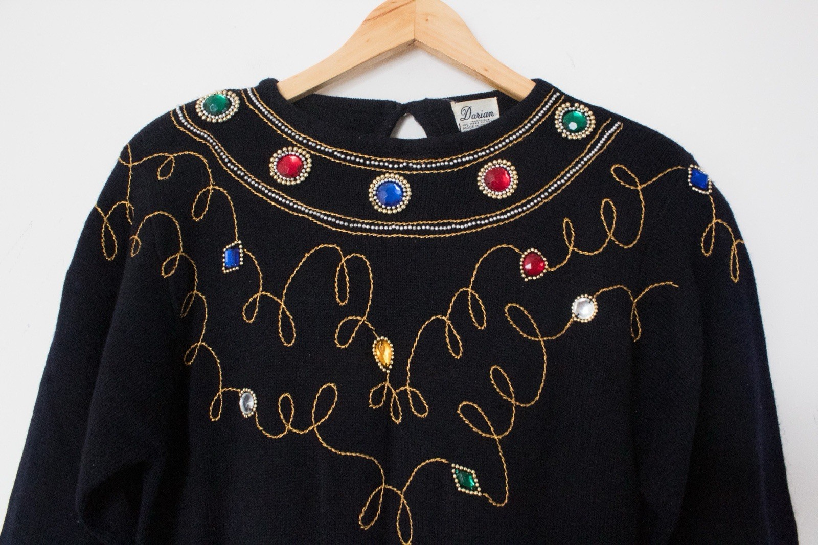 Darian | Vintage 80’s Black Jeweled Long Sleeved Sweater Dress | Size Medium