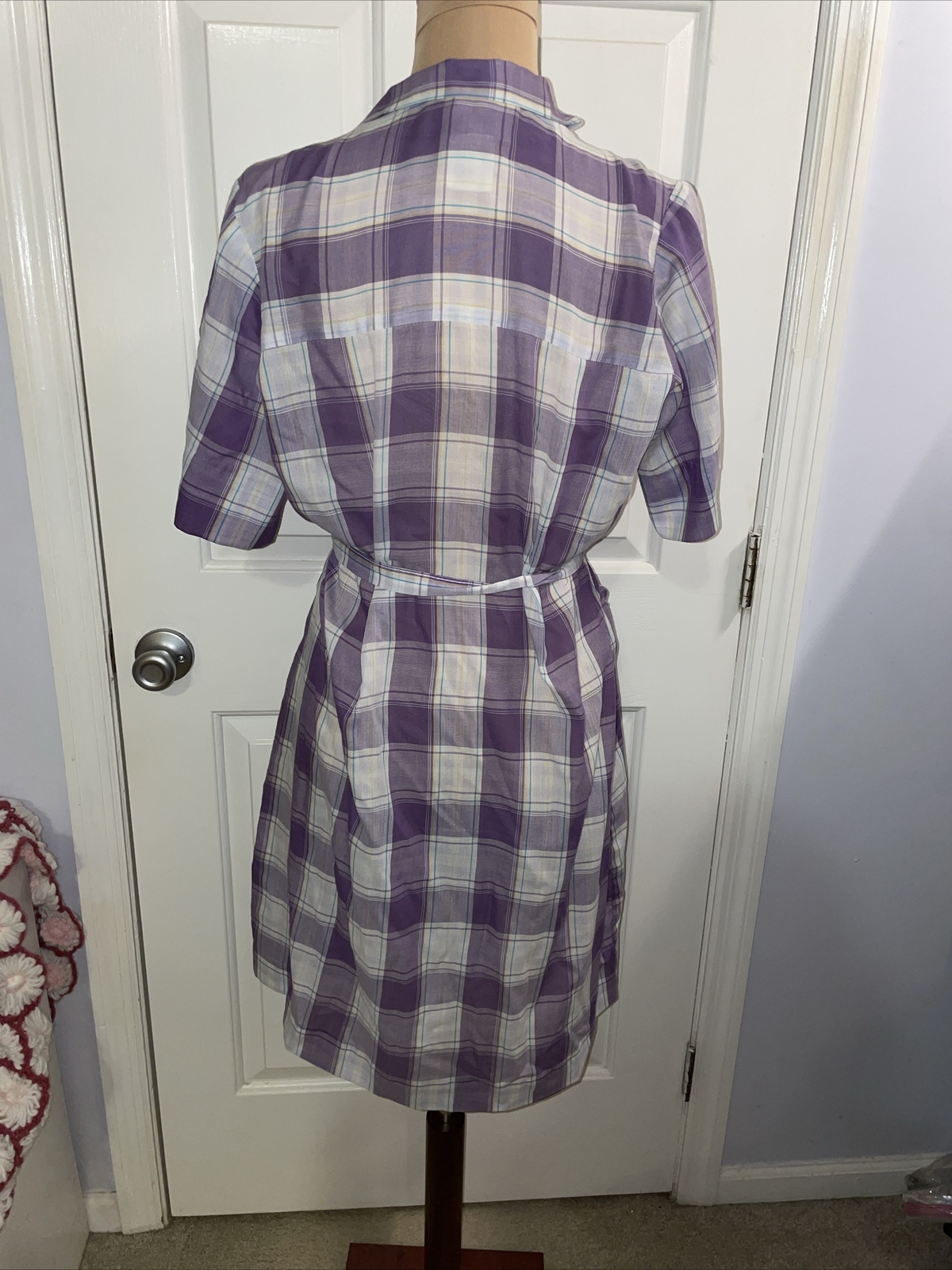 1960s Purple Plaid Shirt Dress A Nancy Frock Size 18 1/2