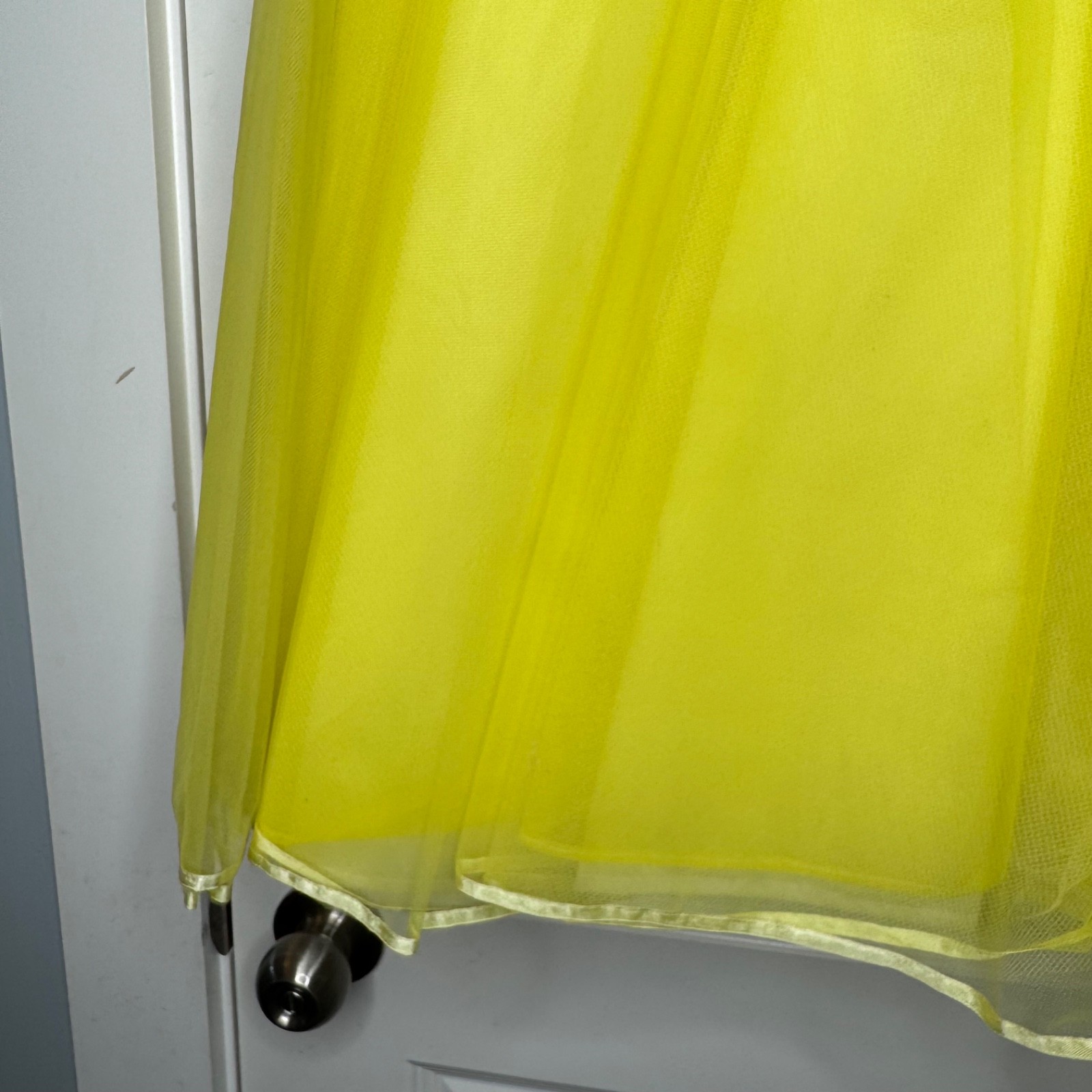 VTG 50s Tulle Gown Prom Dress Yellow Cupcake Illusion Neckline Cotillion XS