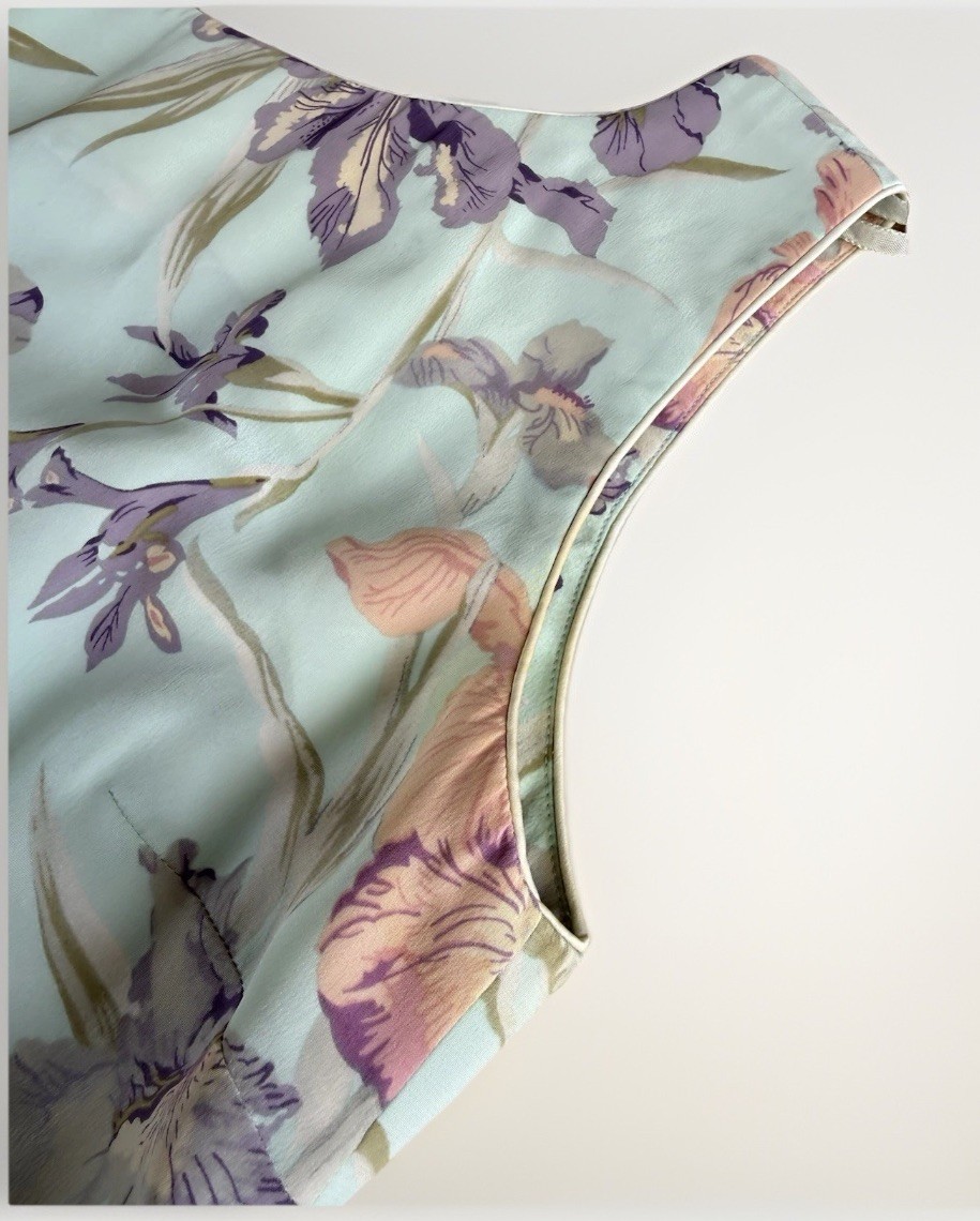 VTG Women’s Sz 6 100% Silk Floral Sheath Lined Dress Pastel Iris Print Y2K EVC