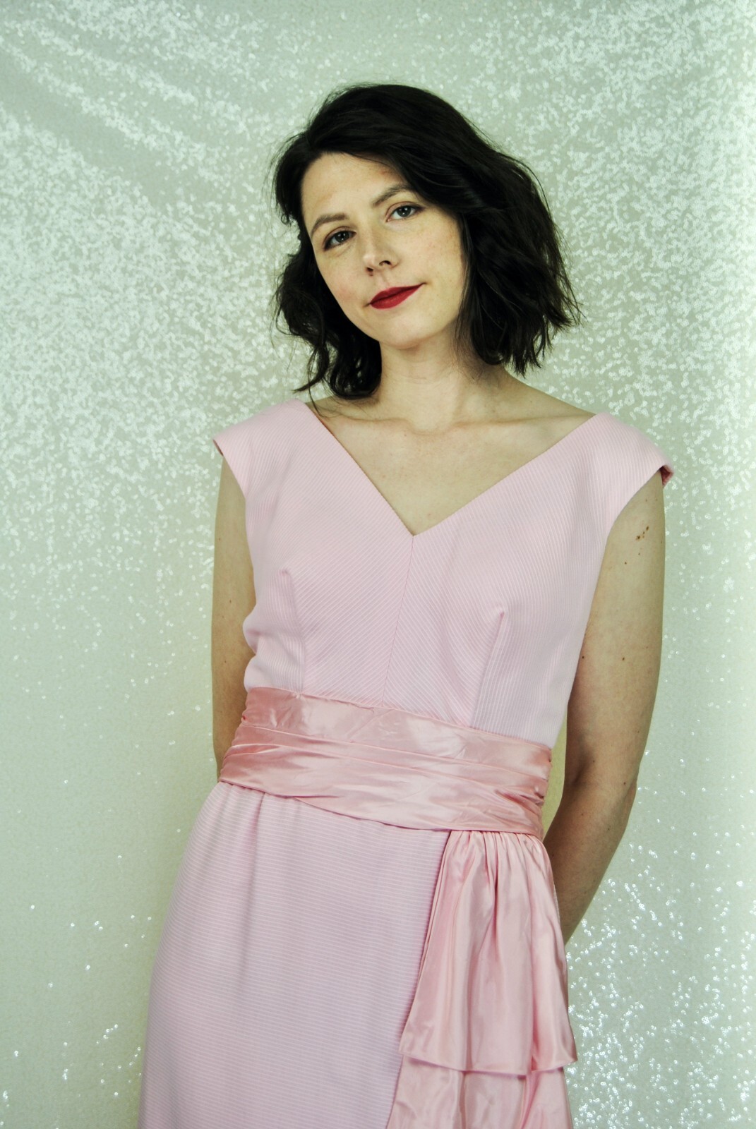 1960s Vintage Jay Herbert of California Pink Formal Gown with Satin Sash – Sm