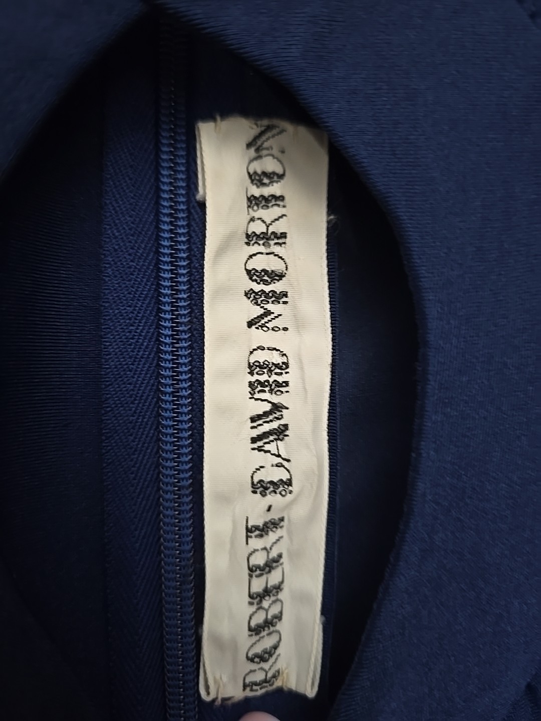 Vintage Robert-David Morton Navy Blue Jersey Gown | Keyhole Neck Maxi Dress 70s