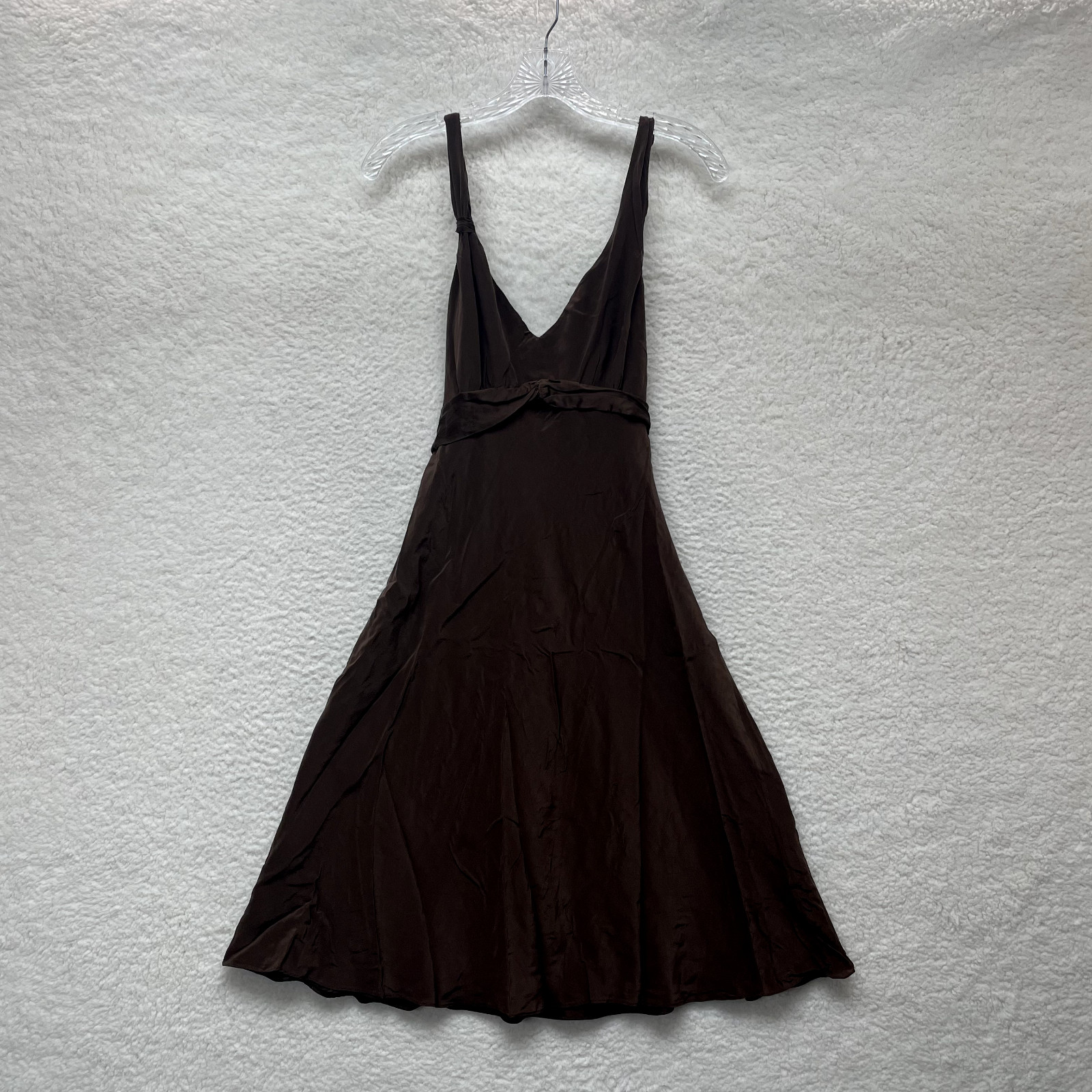 Y2K Vintage BCBGMAXAZRIA Midi Dress 10 Medium Brown Silk Fairy Grunge Whimsigoth