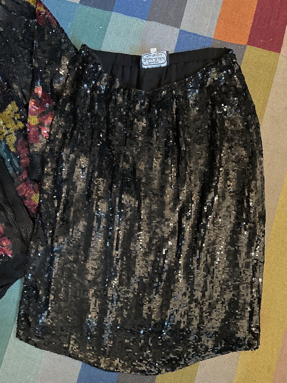 Vintage Jean For Joseph Le Bon Sequin Jacket Floral Black With Skirt