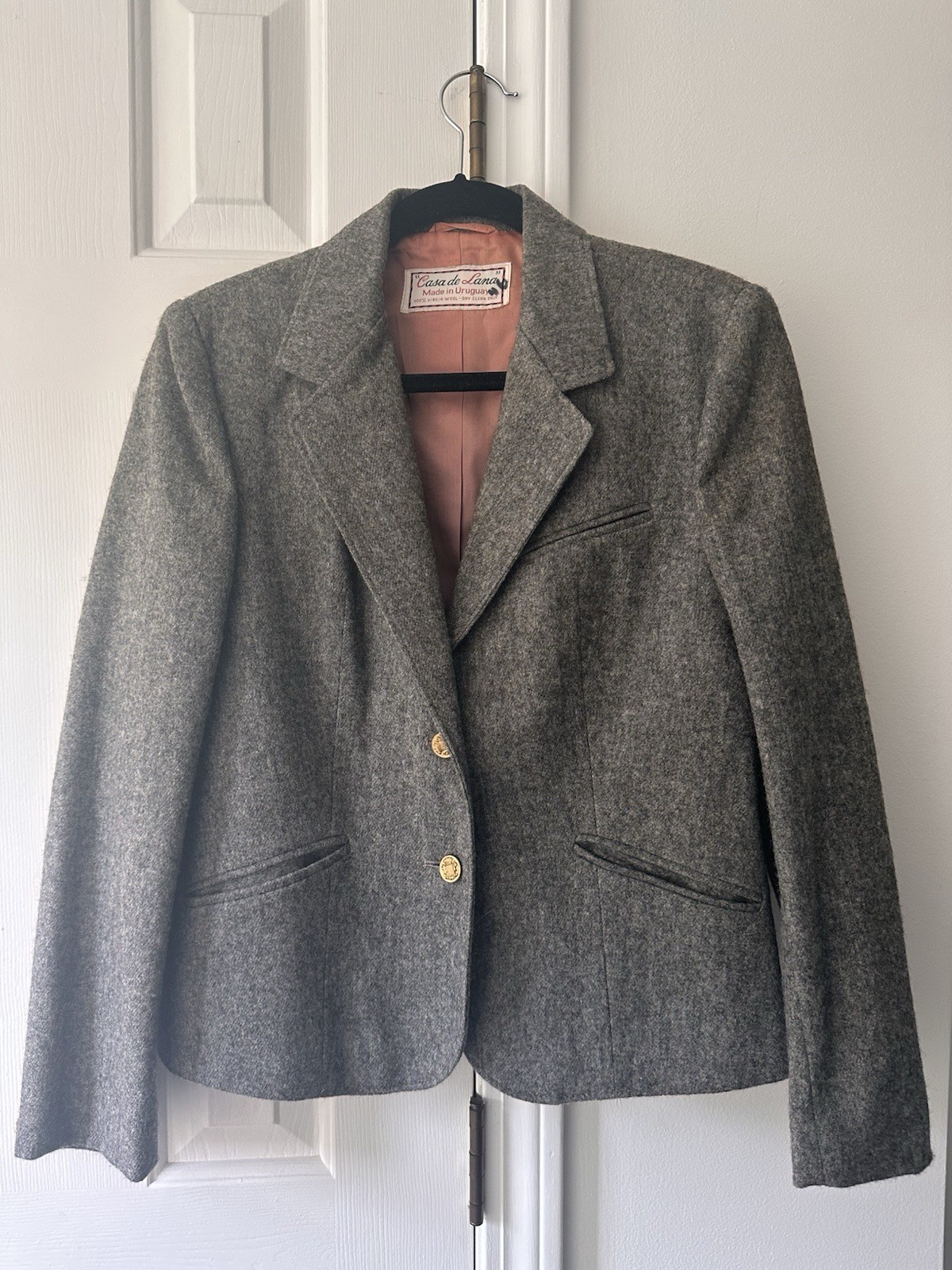 Vintage 1970s 100% Virgin Wool Casa de Lana Gray Tweed Blazer Approx Size 6-8