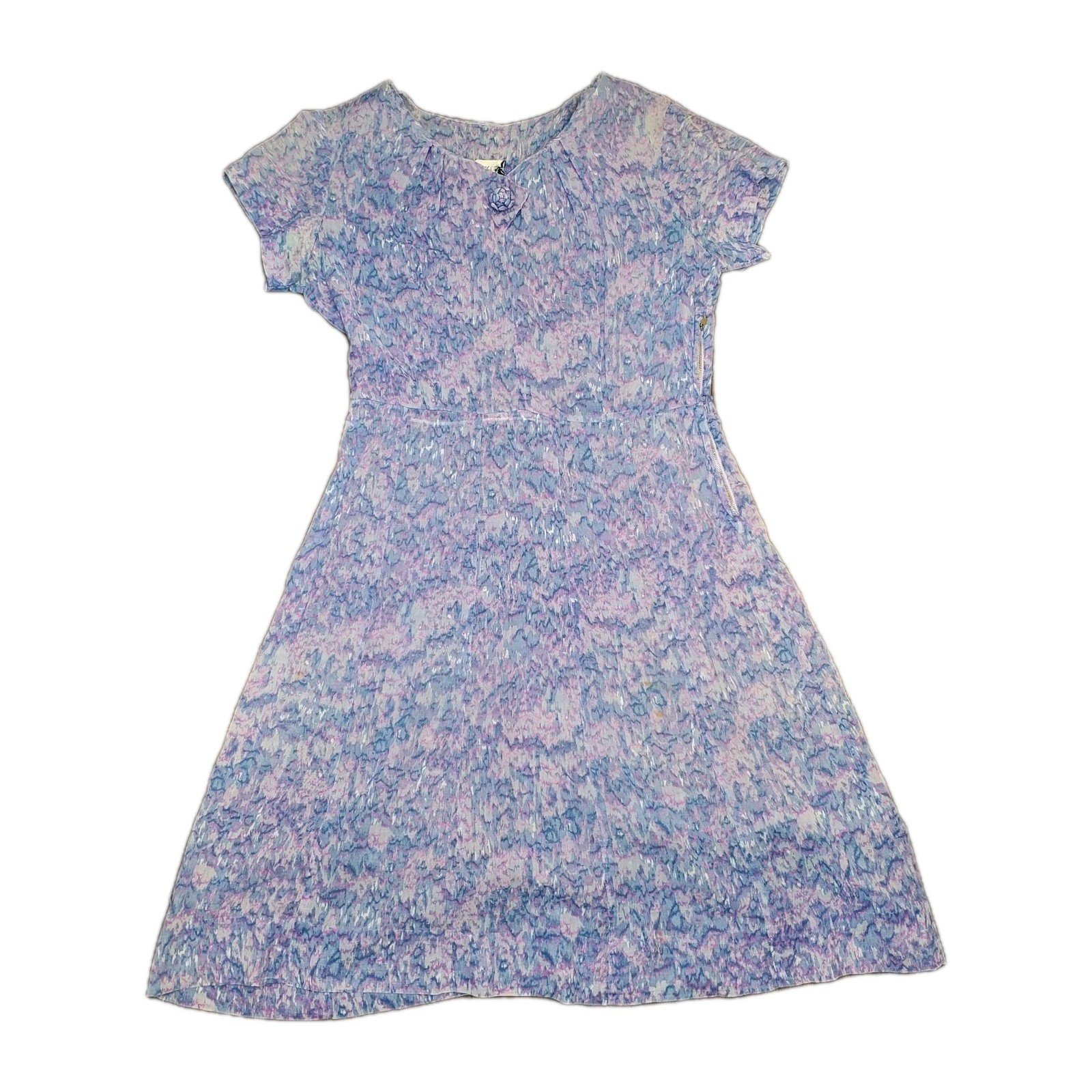 Vintage Mynette Short Sleeve Pink/lavender Dress Size Medium With Metal Side Zip