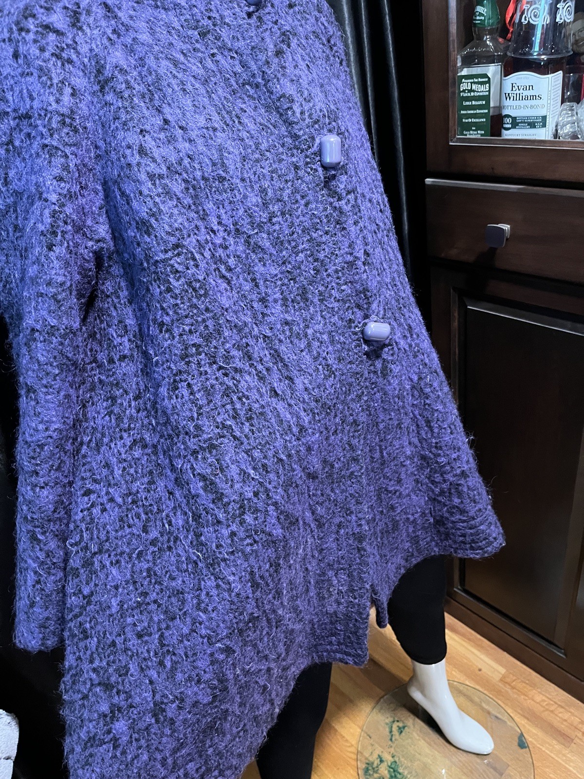 VTG Pauline Trigere swing/ trapeze style Dress Coat Wool purple Black Sz 10