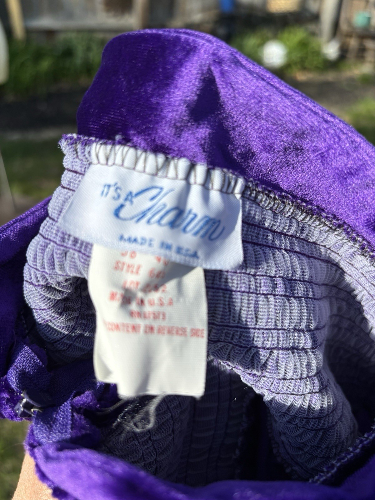VTG Women Velour PURPLE Front Zip Long Robe Housecoat Luxurious 80s NOS M B38-40