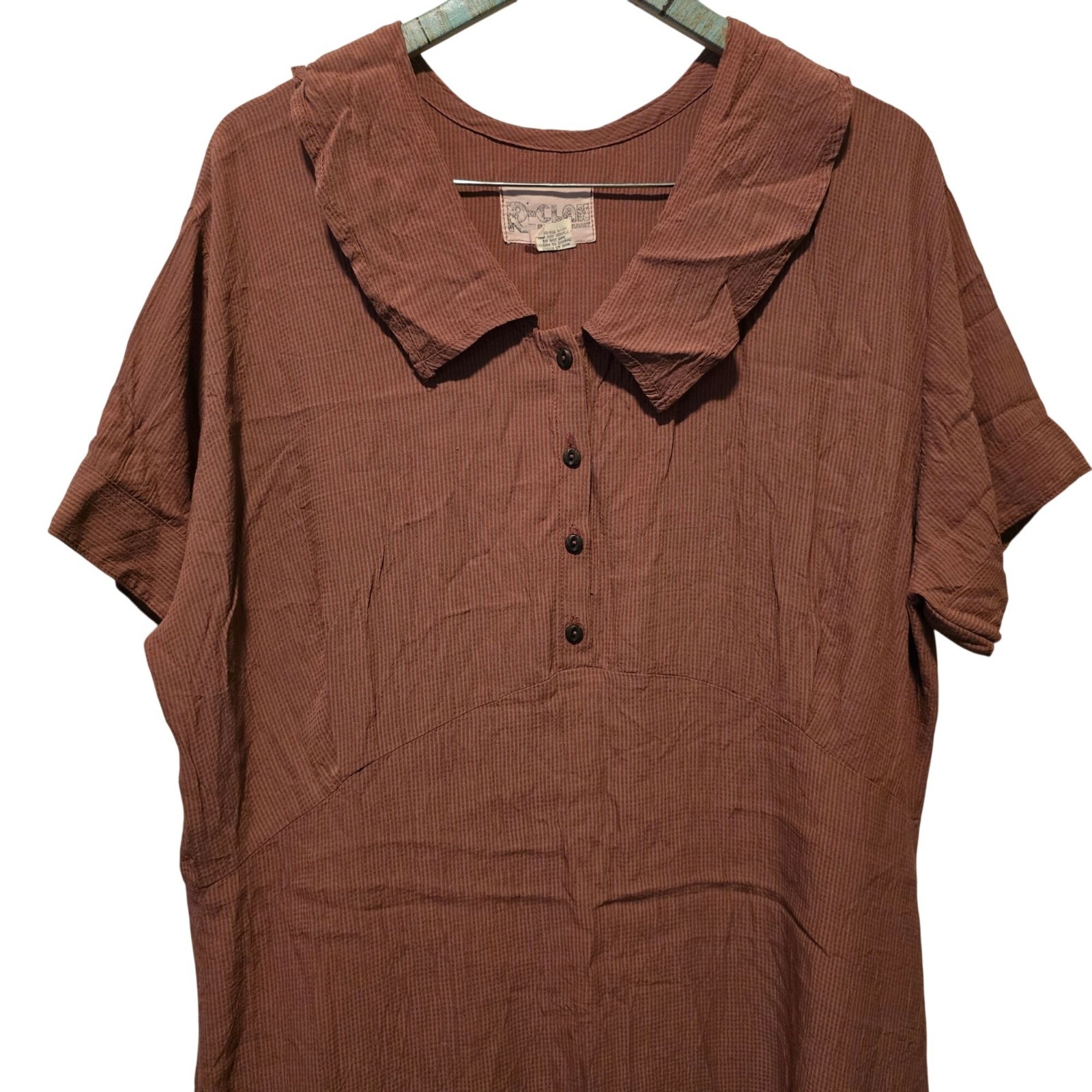 Vintage 80s R-Clan by Jeanne Eingelhart Checkered Rayon Rust Shirt Dress, Sz L