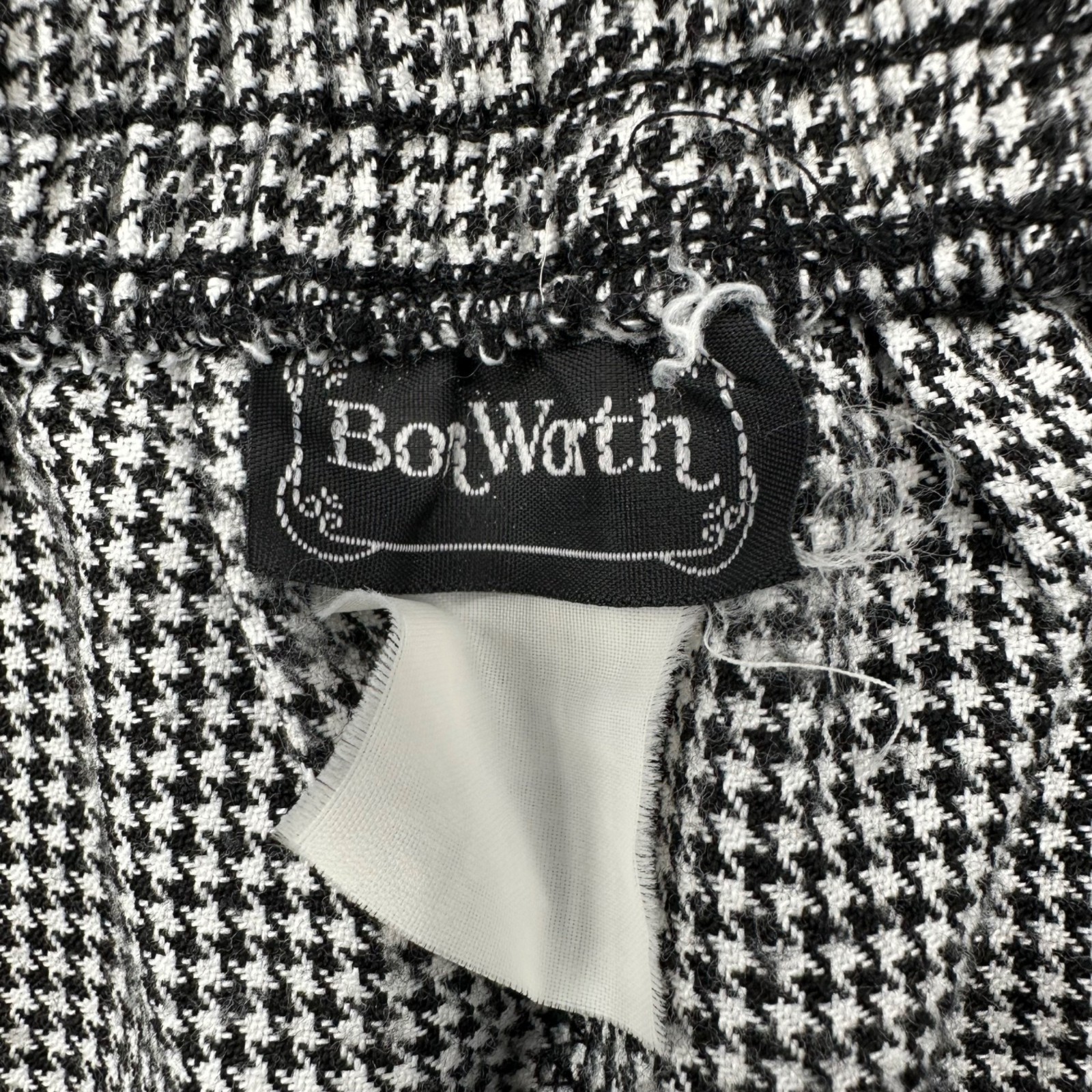 Vintage Houndstooth Skirt Elastic Waist Black White Pockets BonWorth 1990s