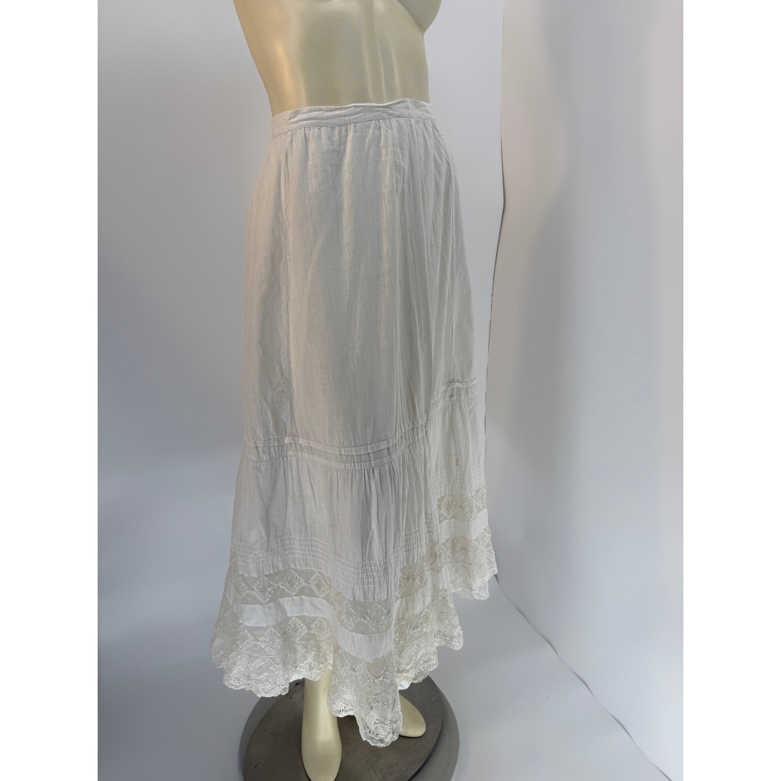 Antique Edwardian White Cotton Voile Petticoat Reticella Needle Lace 1880-1910