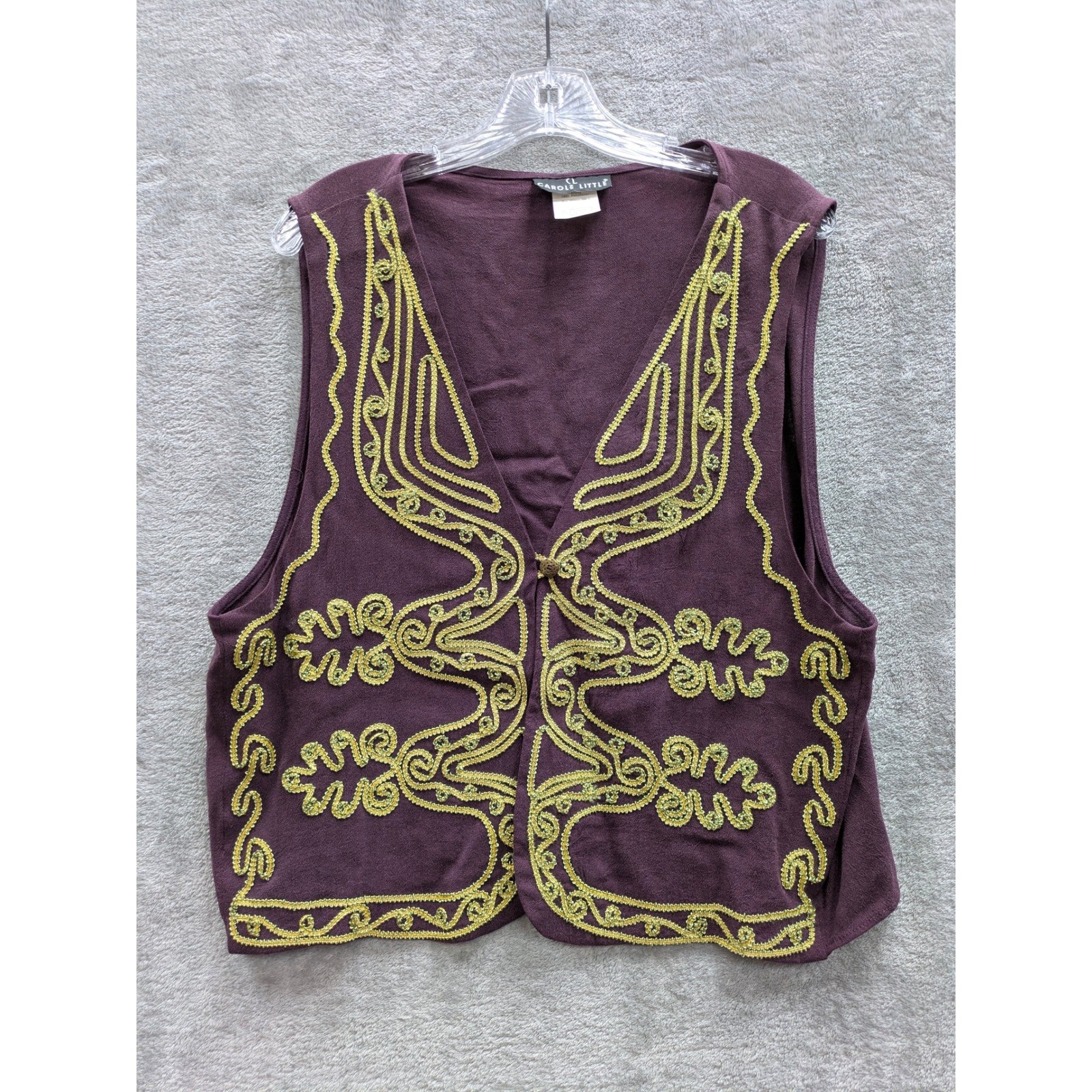 Vintage Vest Womens 16 Gold Soutache Embroidery Cropped Victorian Goth Romantic
