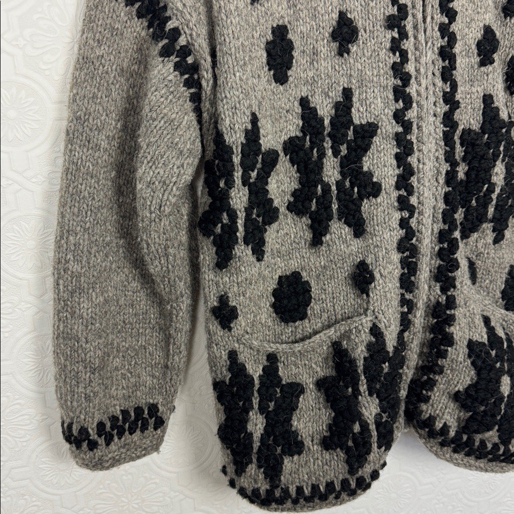 Vintage Otavalo 100% Wool Hand Made Ecuador Cardigan Sweater Zip Front Gray