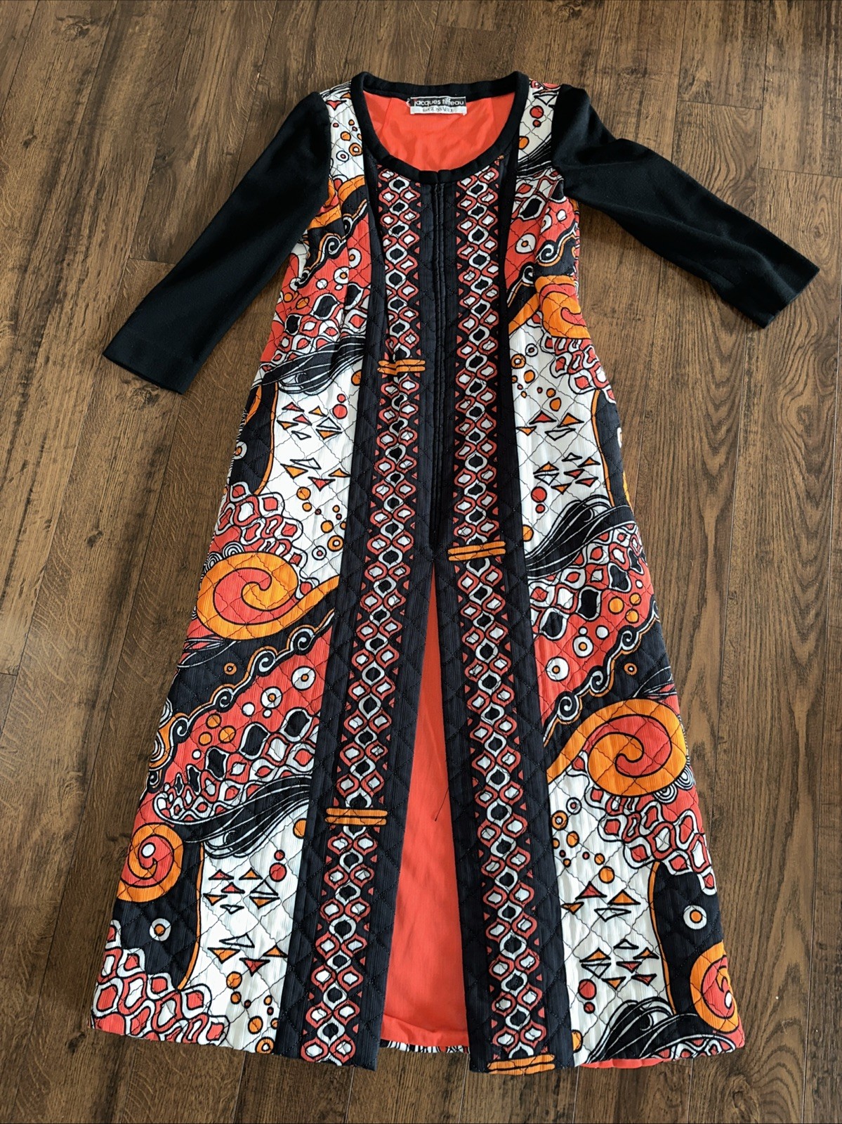 Vintage 60s Full Length Dress Jacques Tiffeau for Gossard Quilted Orange S/M