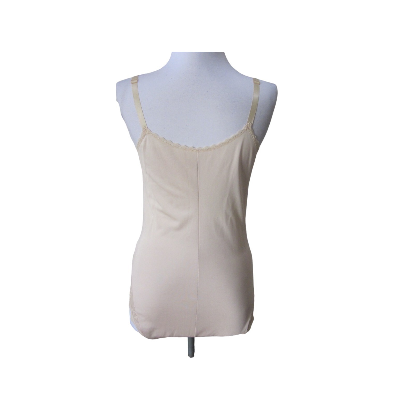 VTG SHAWDOWLINE 100% Nylon Nude Lace Trim Bodysuit Slip MADE IN USA Sz 32