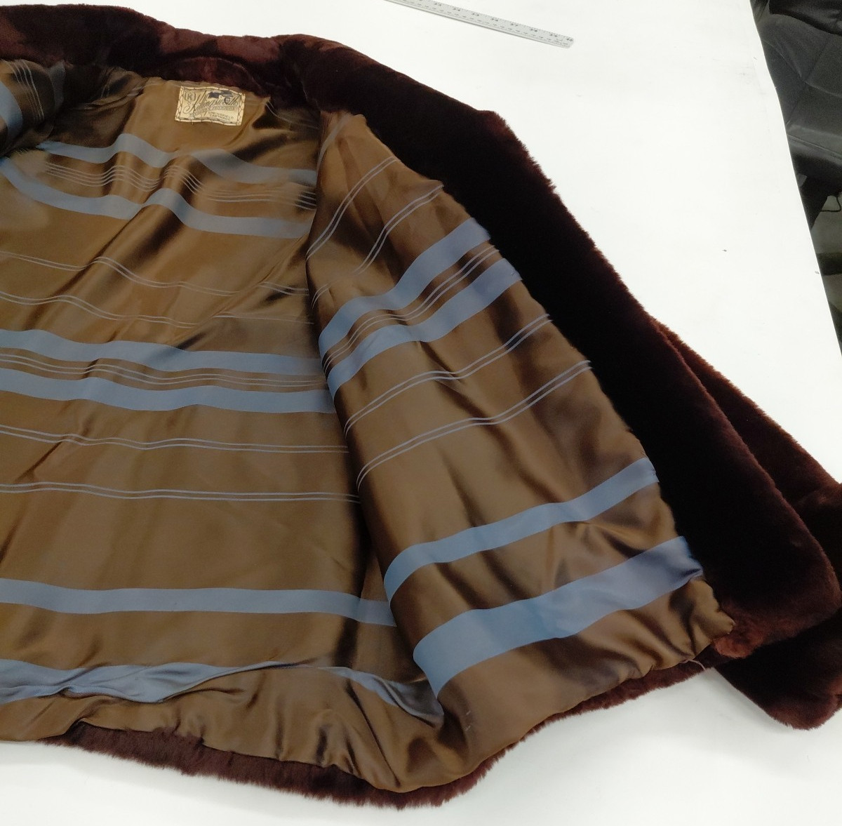 Womens Vintage Real Brown Fur Coat 1960s Small/Regular Unique Luxury Stripes