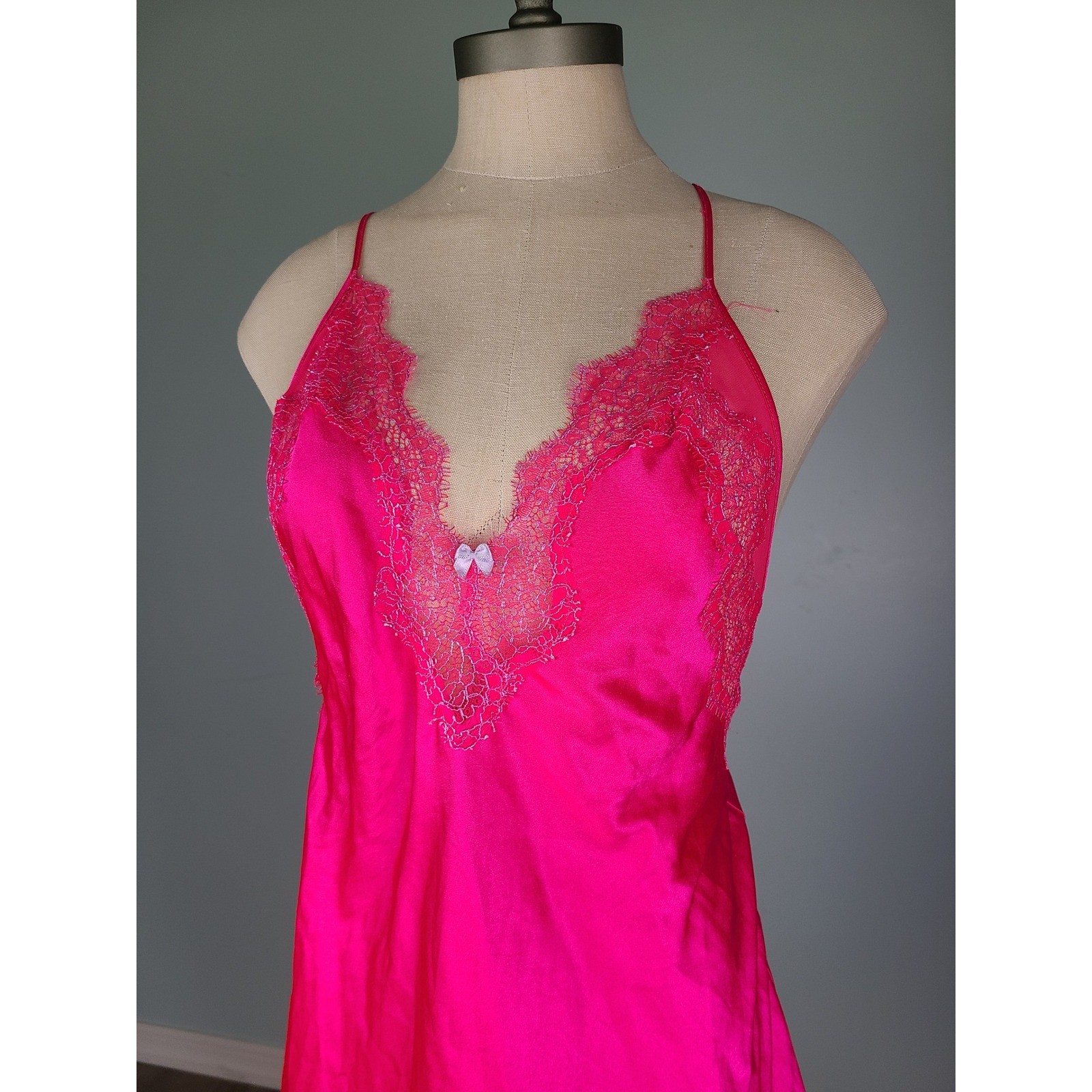Victoria’s Secret Sz S Mini Slip Dress Hot Neon Pink Lacy Backless Y2K Bimbocore