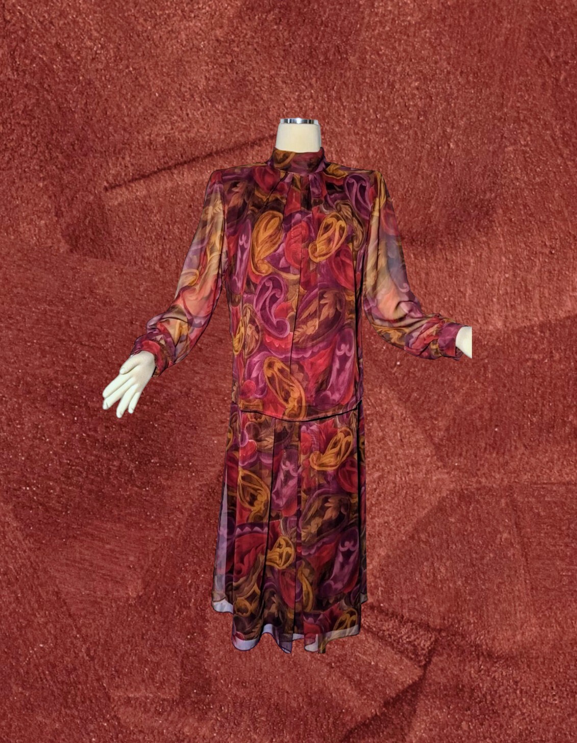 CITY GIRL Skirt Blouse Set Womens Sz 10 PAISLEY Burgundy Purple GORGEOUS VTG