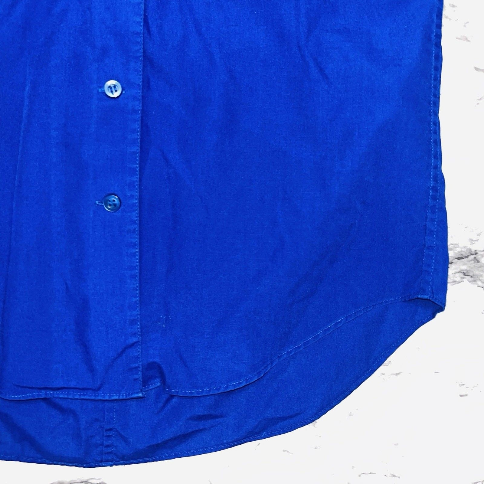 Vintage Objectives Short Sleeve Button Down Top Rolled Sleeves Blue Women 8