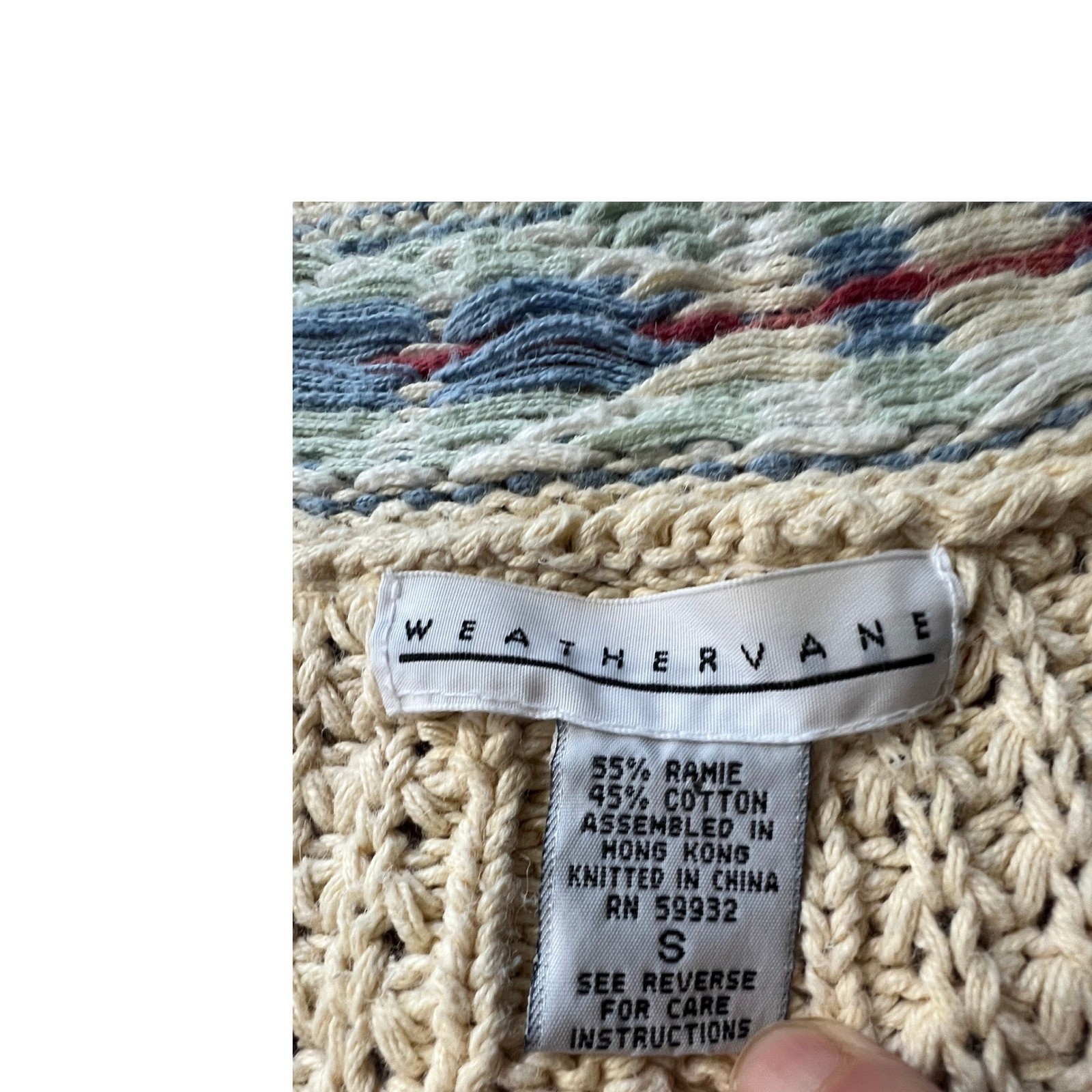 Weathervane Sweater vtg Cable Knit V-Neck Cream argyle neck SM preppy tennis